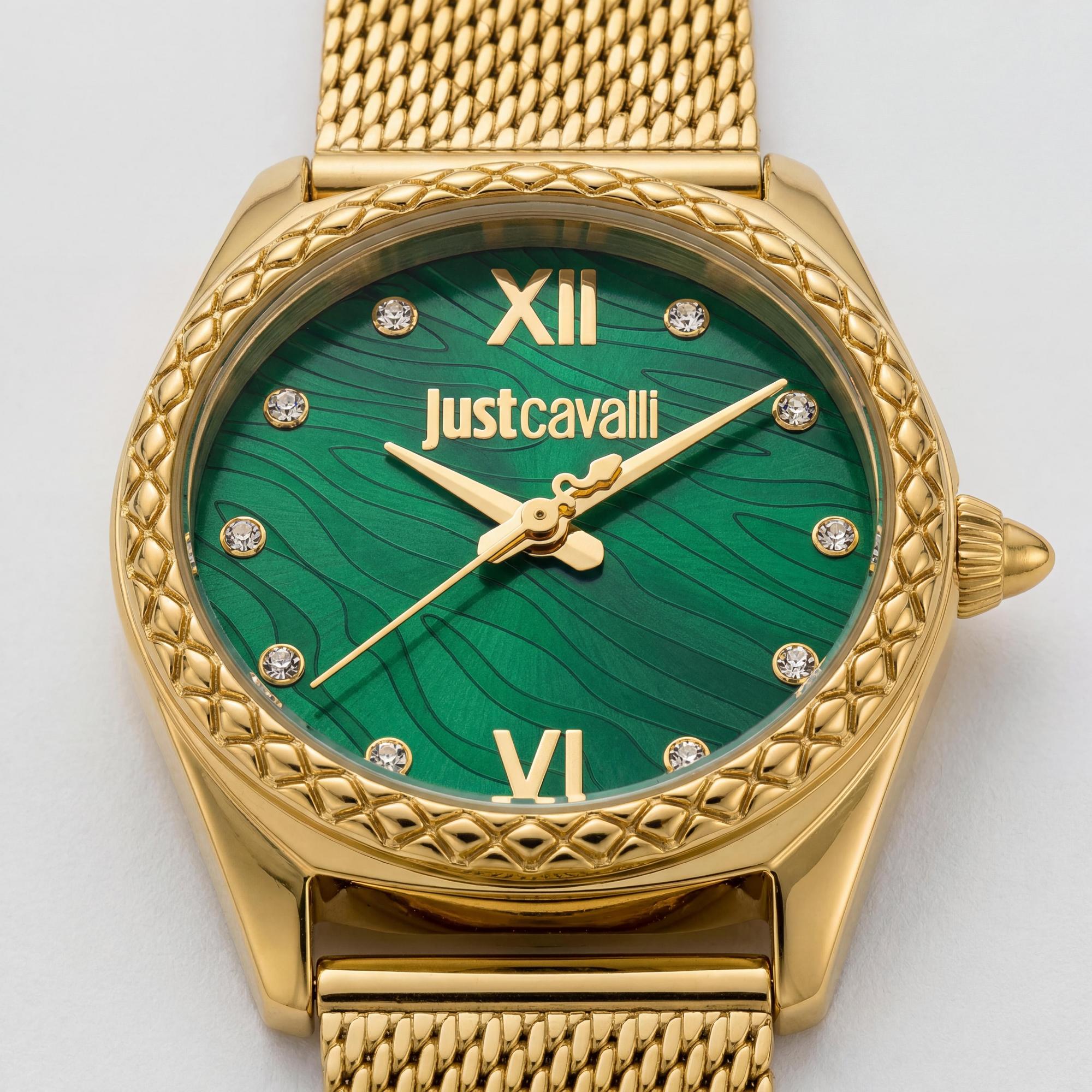 Reloj de cuarzo Just Cavalli Animalier para mujer, de acero inoxidable y oro amarillo de 30 mm, esfera verde botella y números arábigos., Photo 2
