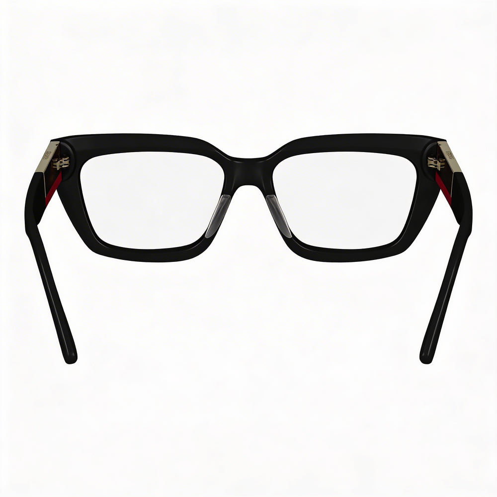 Lacoste Modern Women's Eyeglasses, featuring Black Acetate Frames and Black Polycarbonate Lenses, 54mm Lens Width