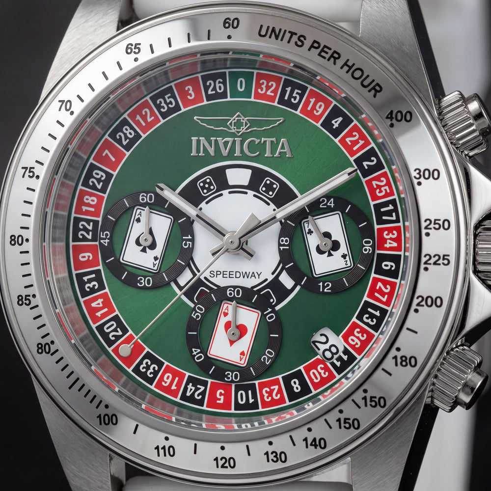 Invicta Speedway 50493 Reloj de hombre de cuarzo de 40 mm de acero inoxidable con esfera verde y correa de silicona
