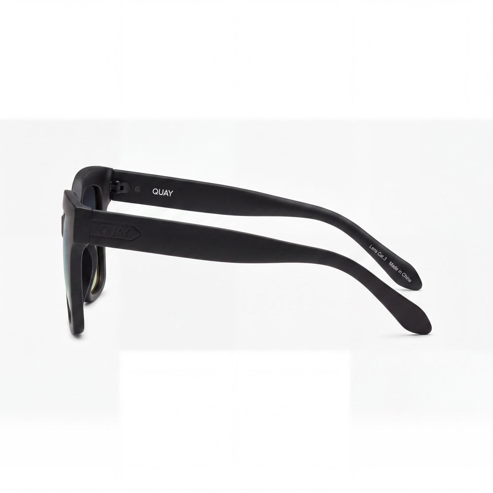 QUAY AUSTRALIA Square Women's Matte Black Plastic Frame Smoke Green Polycarbonate Lens UV Protection Sunglasses