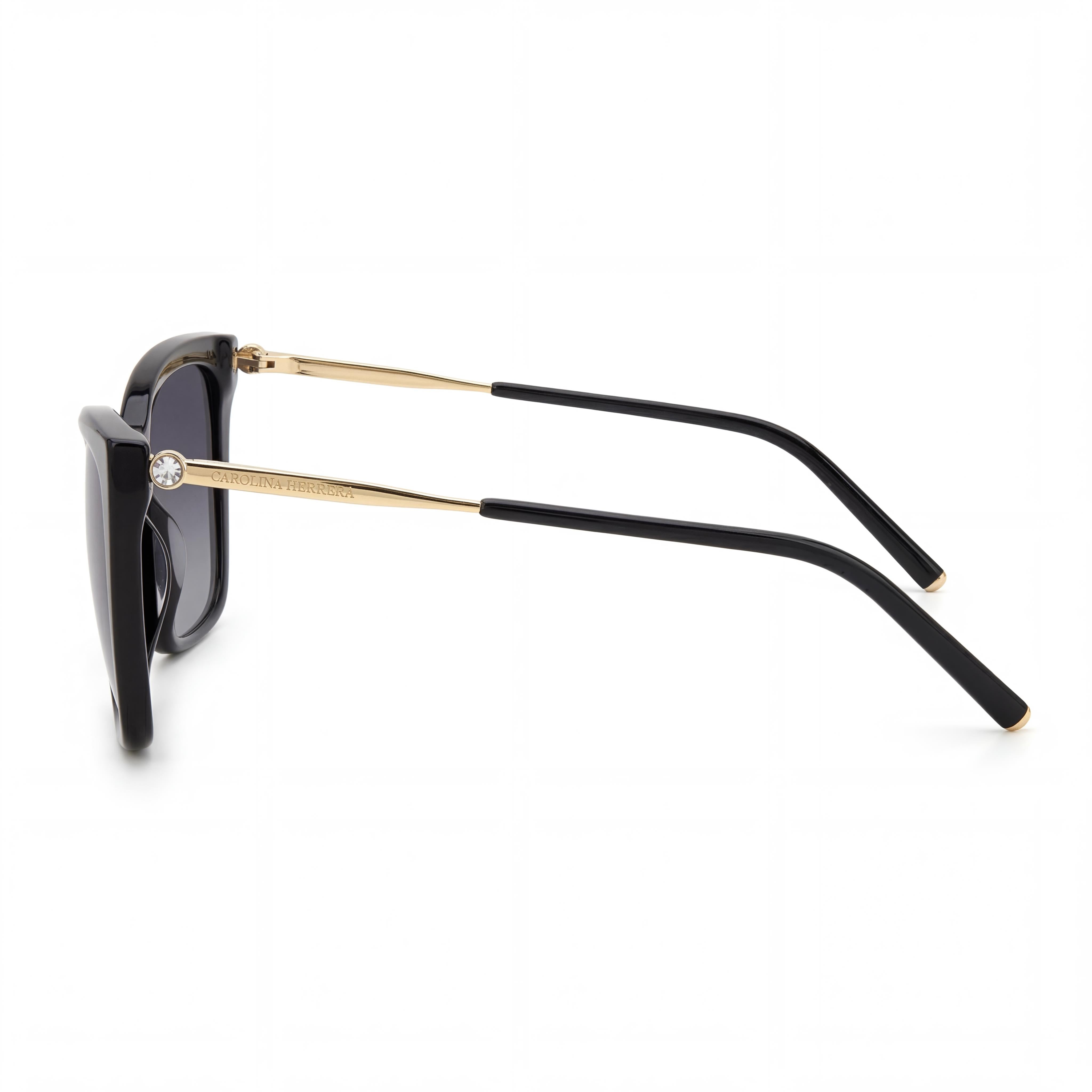 Carolina Herrera HER 0180/S Gafas de Sol Rectangulares para Mujer de Acetato Negro y Dorado 57mm, Photo 3