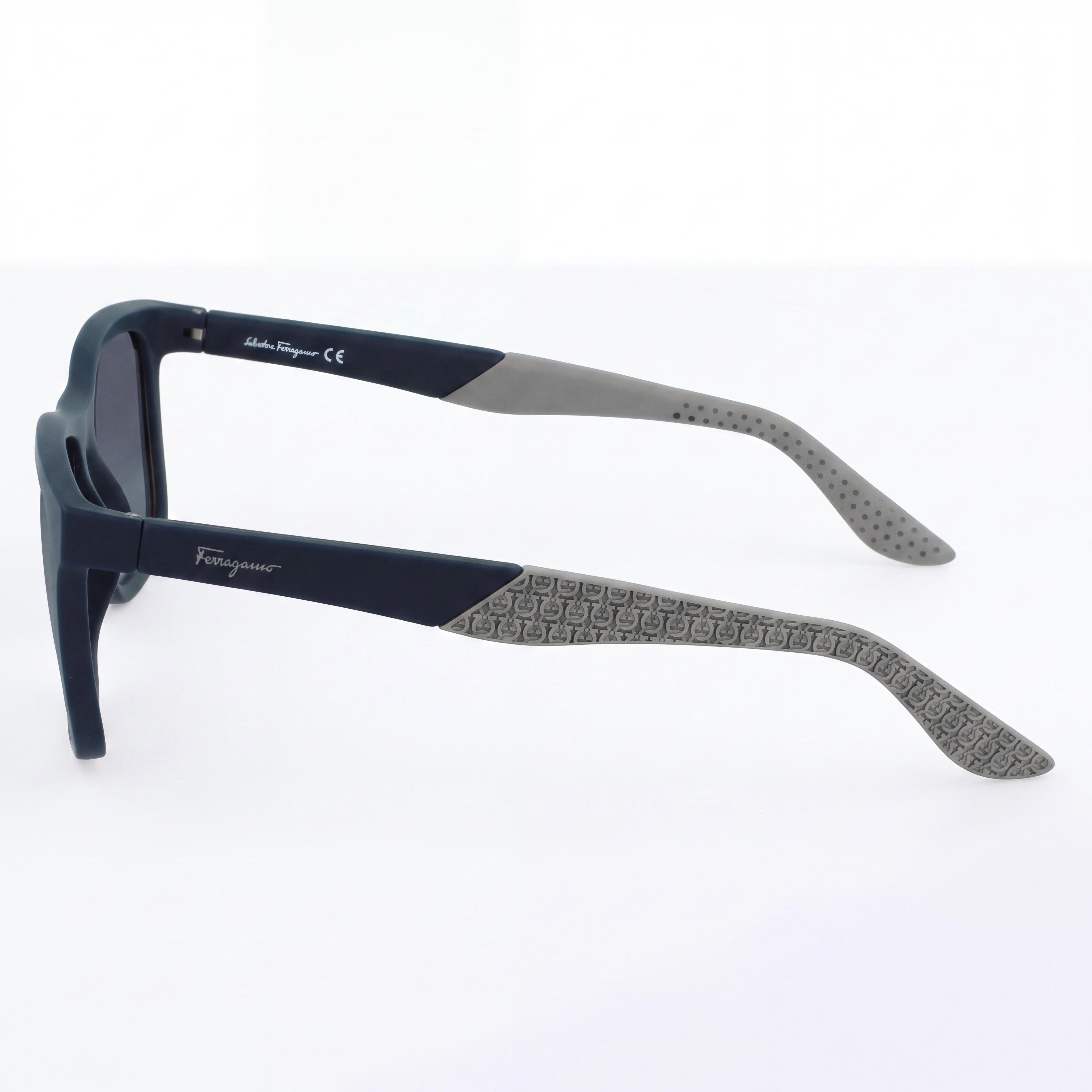 Salvatore Ferragamo SF1028S Modern Unisex Plastic UV Protection Sunglasses Black Grey Logo Frame Blue Non-Polarized Lens 56mm, Photo 3