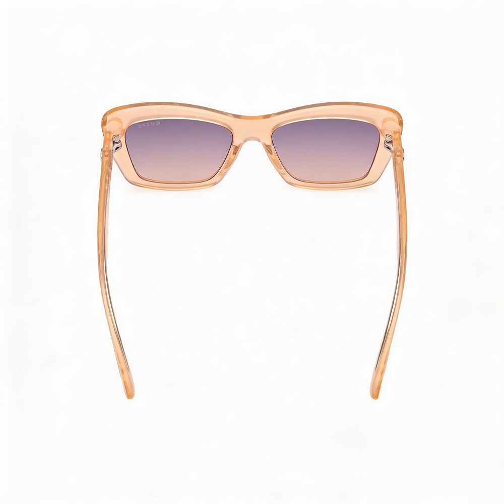 GUESS Women's Plastic Rectangular Sunglasses, Shiny Light Orange, Violet Lenses, UV Protection, 52mm