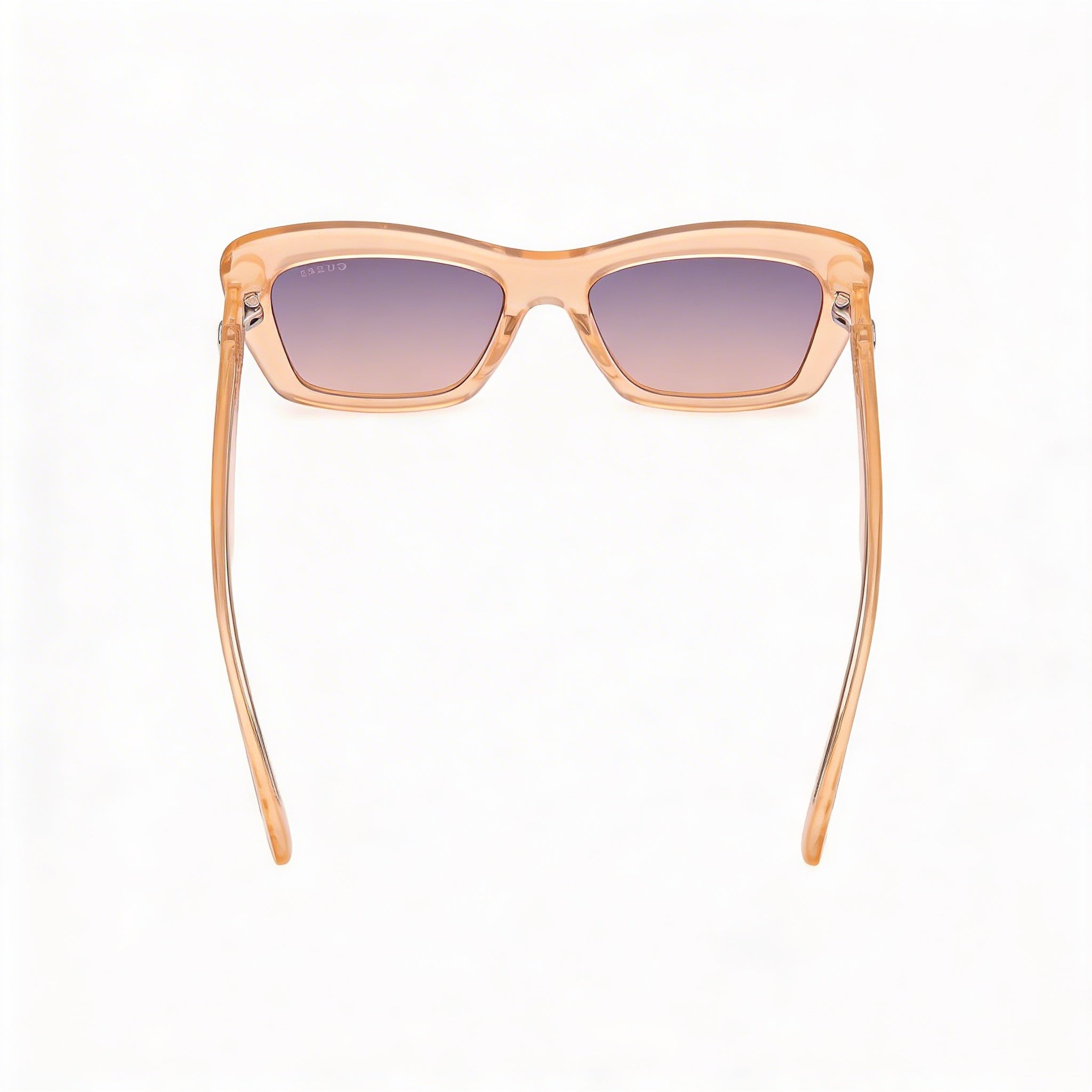 GUESS Women's Plastic Rectangular Sunglasses, Shiny Light Orange, Violet Lenses, UV Protection, 52mm, Photo 3