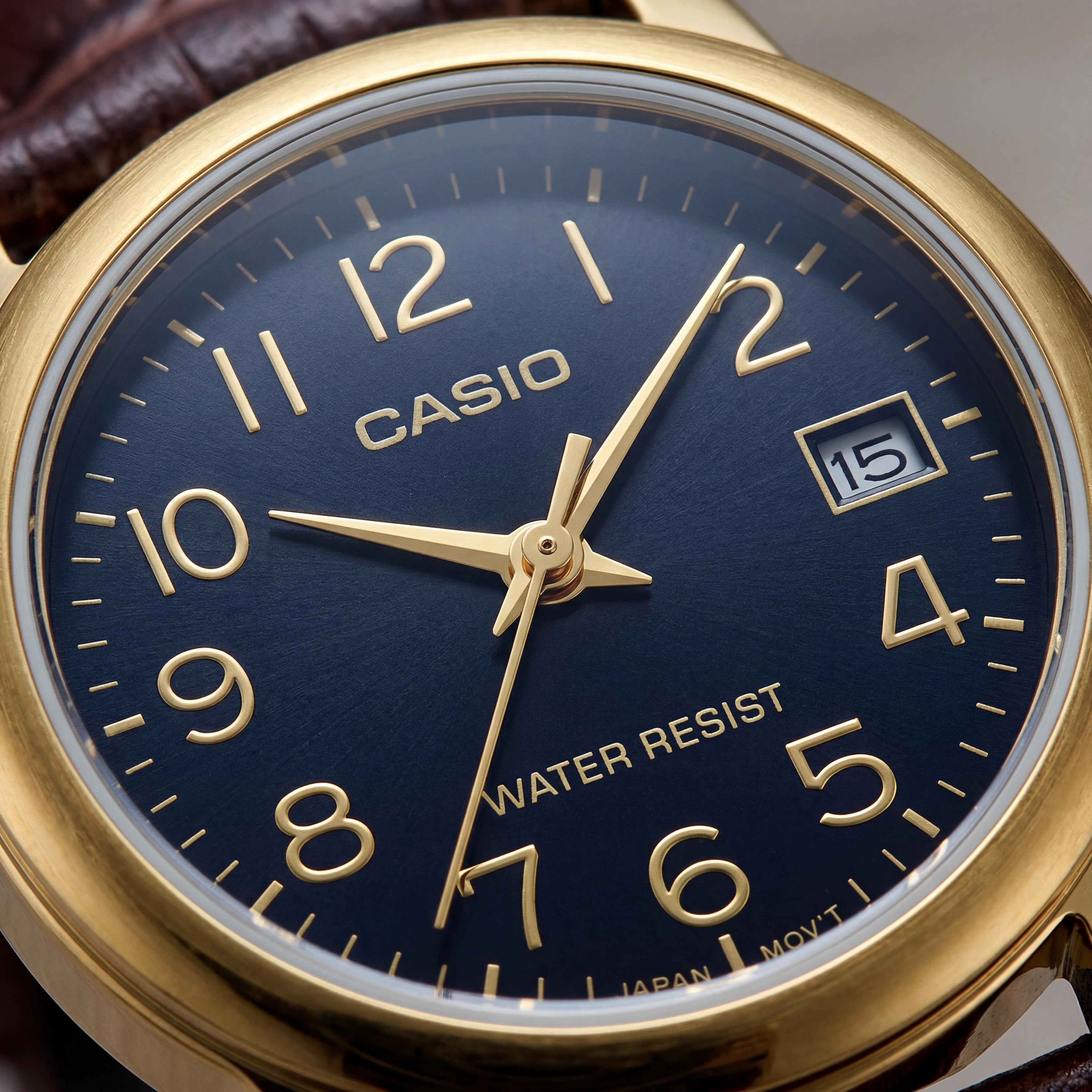 Casio LTP-V002GL 1BUDF Quartz Movement Women's Japan 3-Hand Analog Water Resistant Brown Black Gold Case Black Dial 31mm Watch, Photo 2