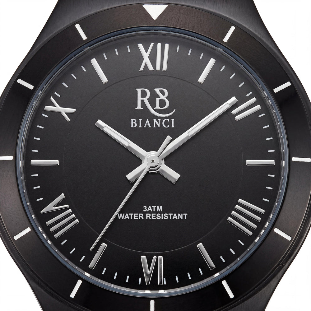 Reloj Roberto Bianci RB0410 de cuarzo para mujer, de acero inoxidable, con esfera negra, que brilla en la oscuridad y se ilumina