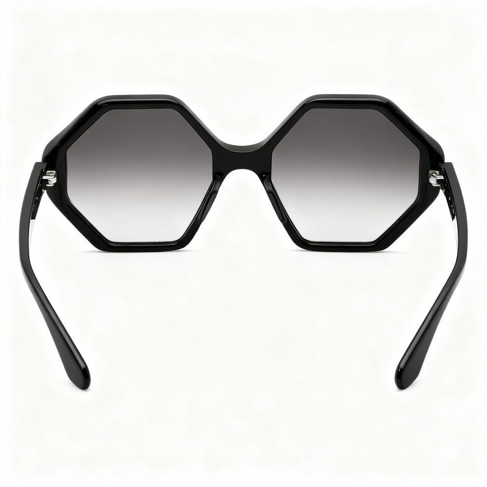 Gafas de sol clásicas Salvatore Ferragamo para mujer, de acetato negro, hexagonales, con degradado gris, no polarizadas, 55-20-140 mm