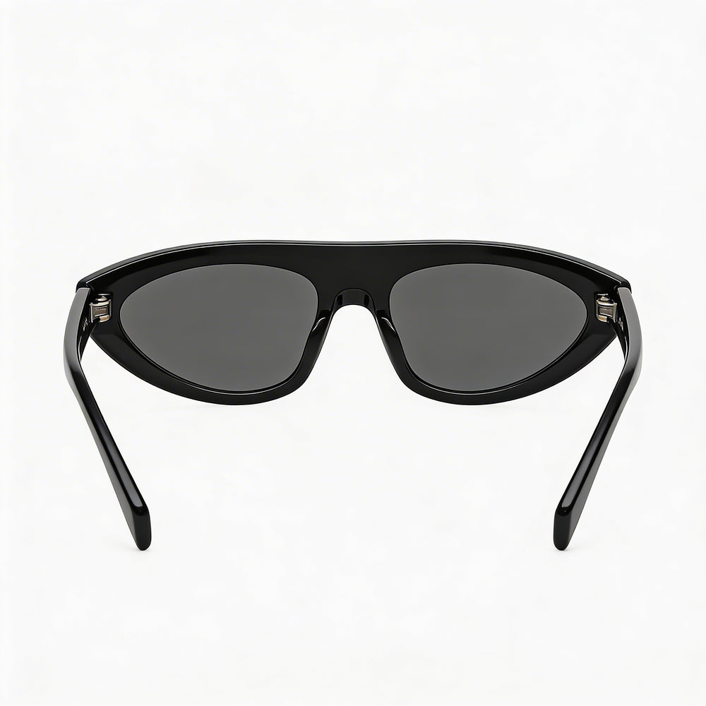 Celine CL40261I - Montura unisex de acetato negro brillante con forma irregular y lentes de poliamida azul, ajuste de puente alto