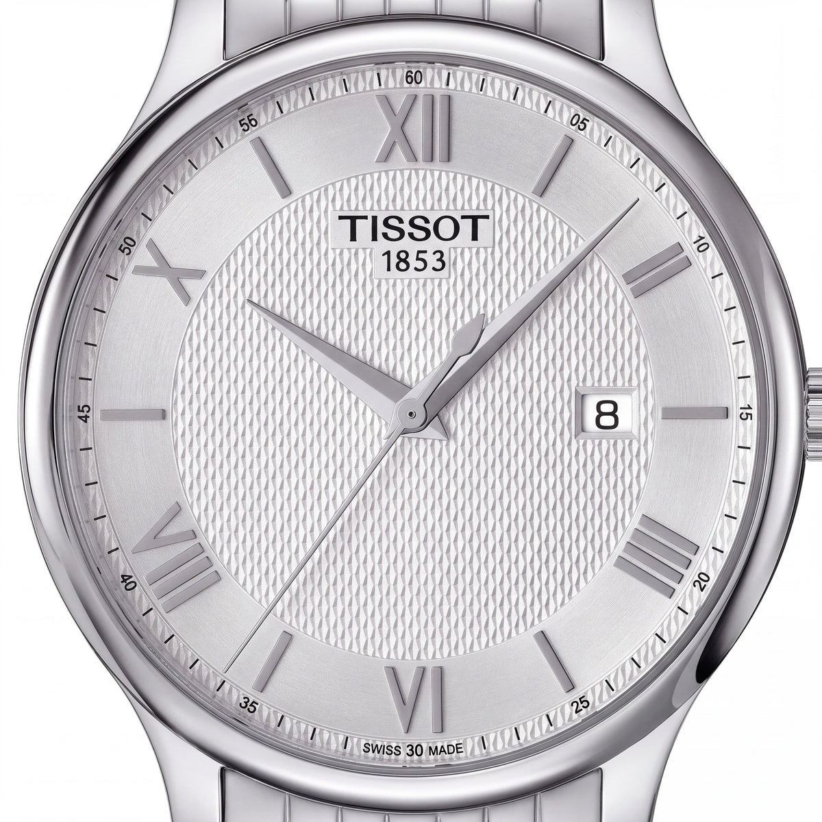 Reloj Tissot Tradition T0636101103800 para hombre, de cuarzo con brazalete de acero inoxidable plateado y esfera con números romanos, 42 mm, Photo 2