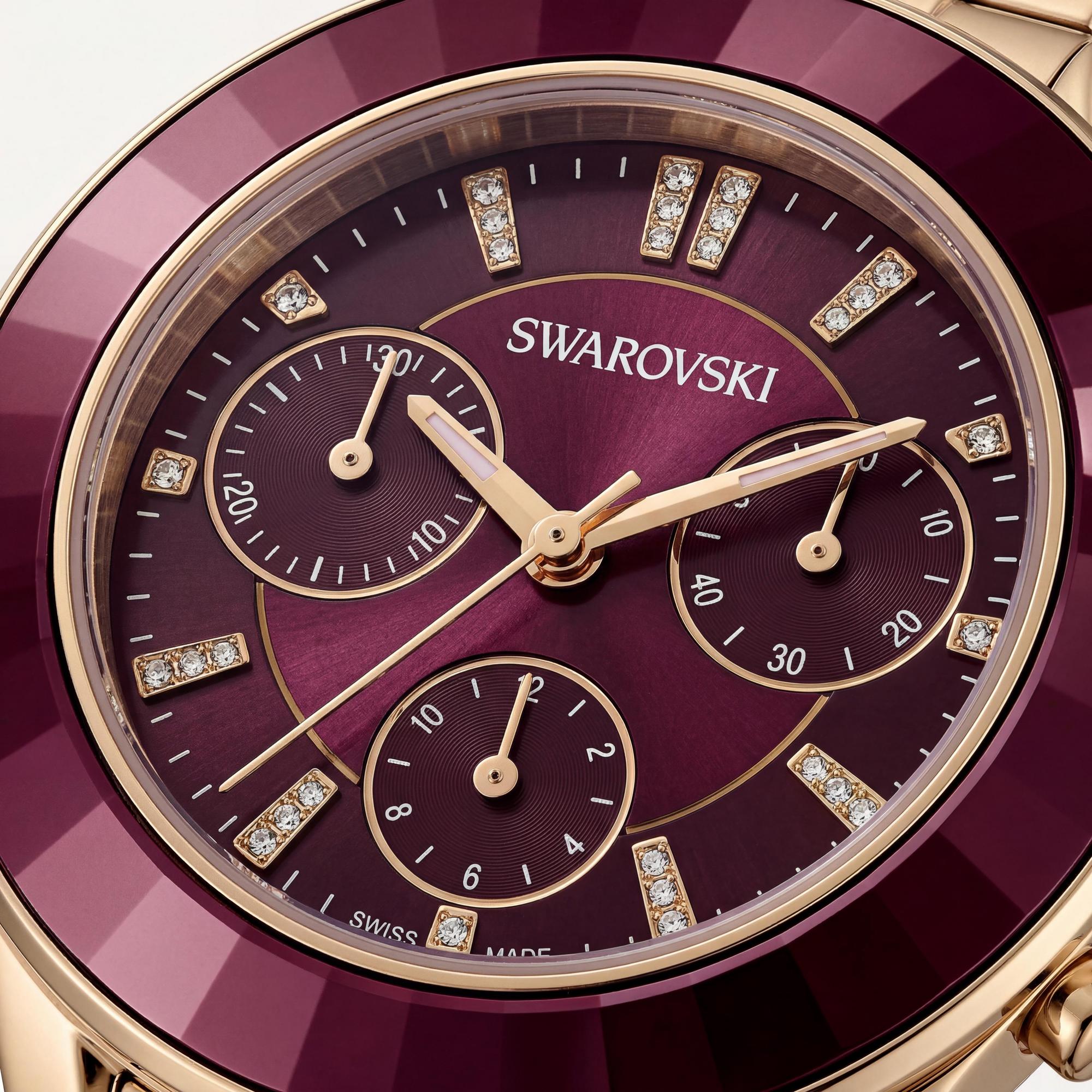 Reloj cronógrafo de cuarzo Swarovski Octea Lux Sport para mujer, esfera burdeos con efecto rayos de sol, acero inoxidable, 37 mm, Photo 2