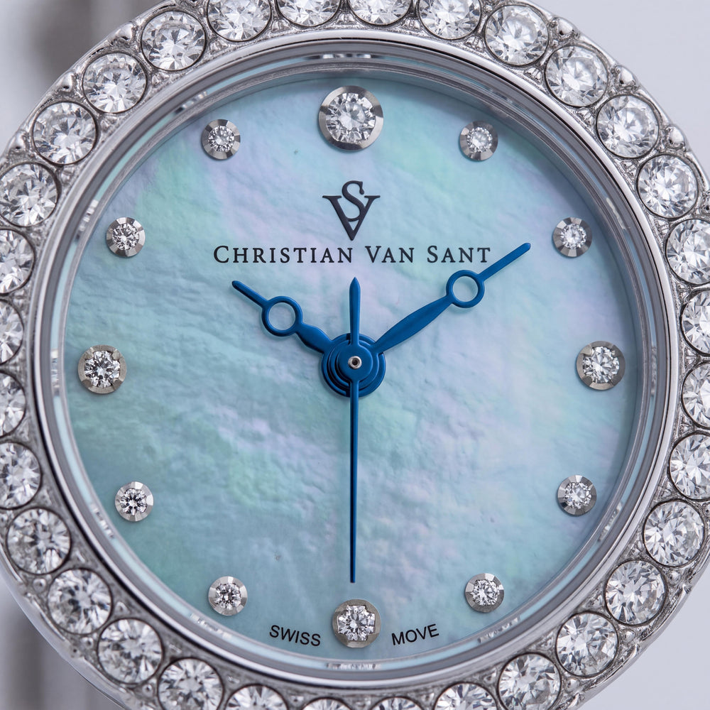 Christian Van Sant CV2952 Women's Silver Stainless Steel Quartz Movement Watch with Blue Dial, 3 ATM Water Resistant