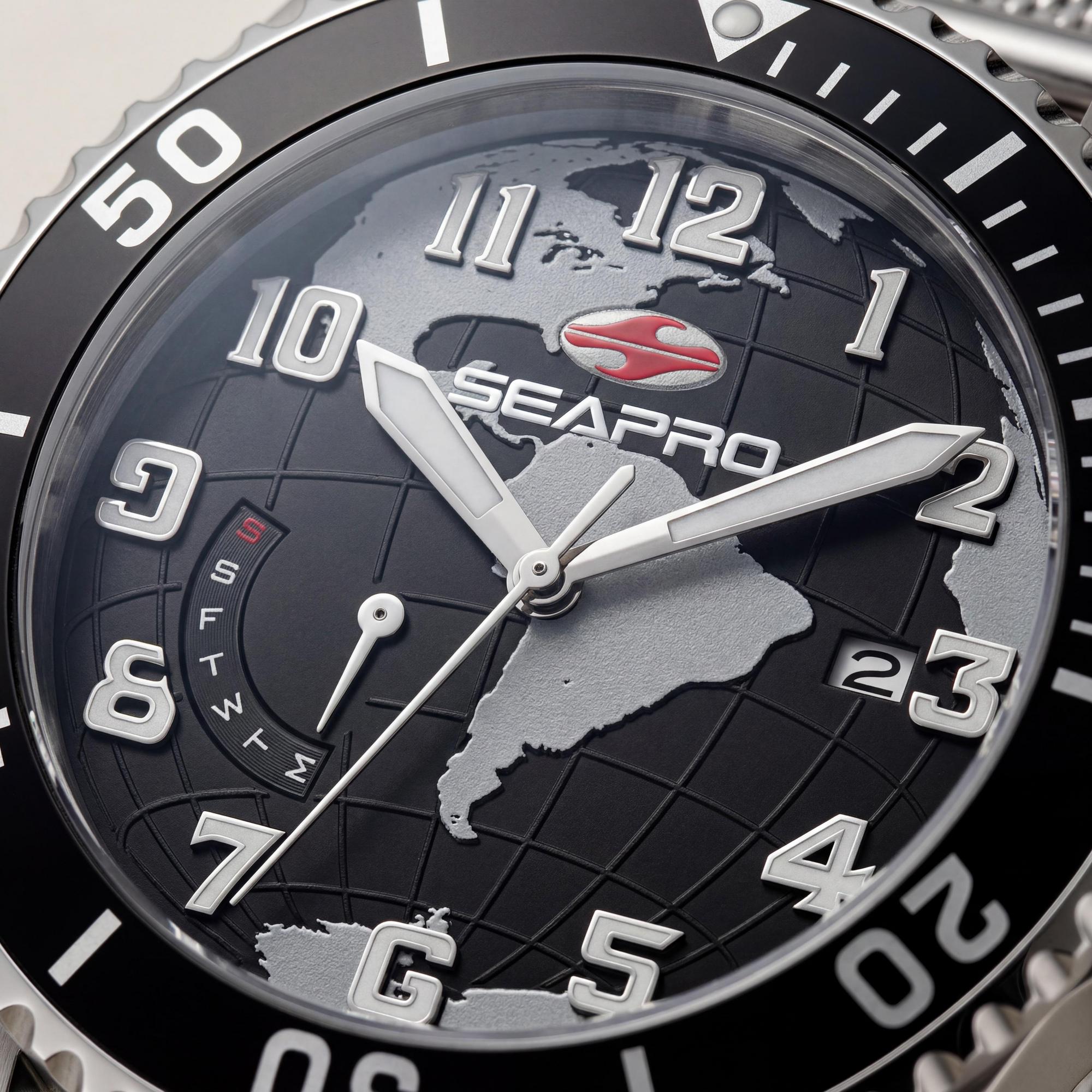 Reloj Seapro de acero inoxidable negro resistente al agua con movimiento de cuarzo para hombre, Photo 2