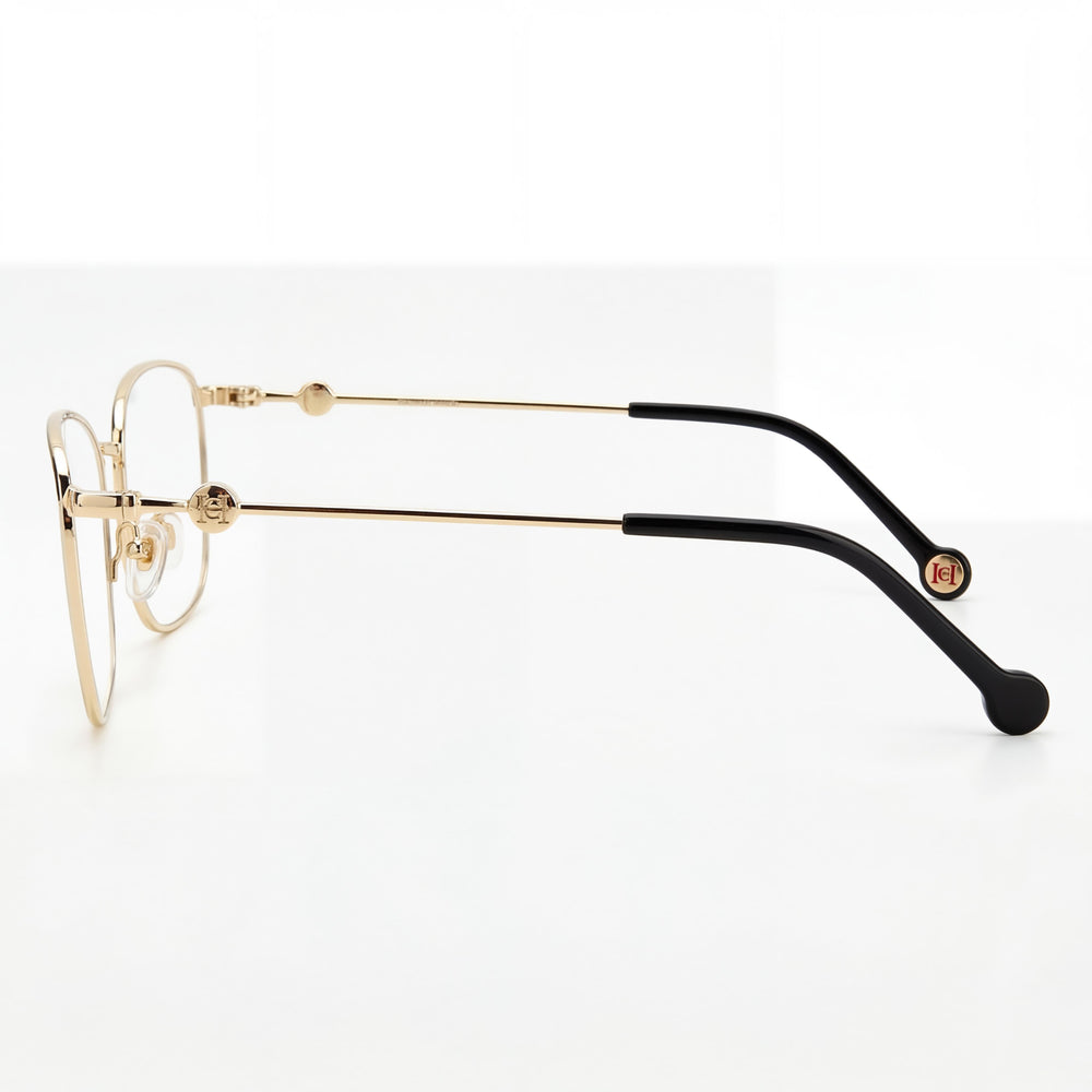 Carolina Herrera Modern Women's Alloy Steel Gold Black Prescription Ready Eyeglasses with Transparent Demo Lenses 57-16-145