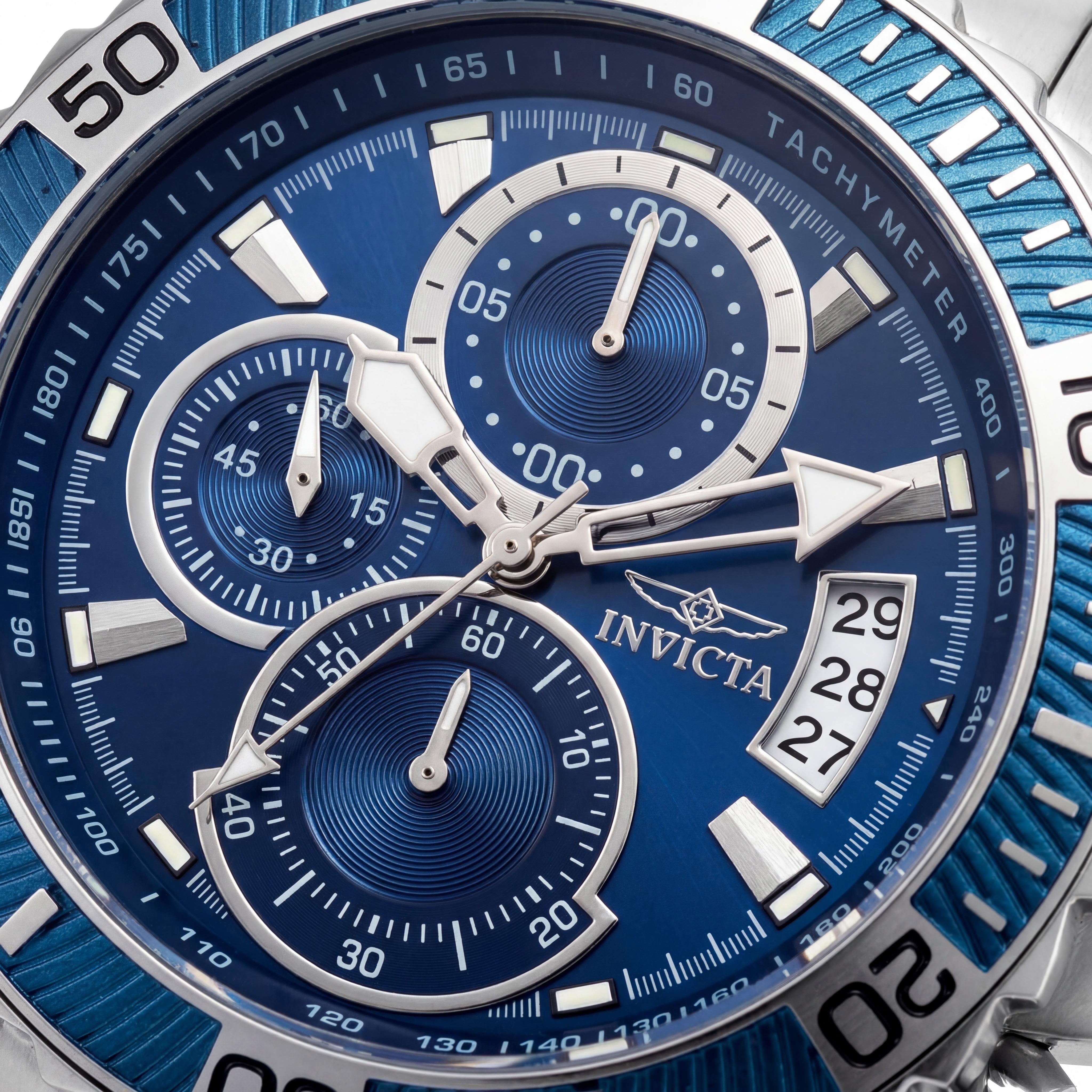 Invicta Pro Diver Men's 45mm Blue Dial Stainless Steel Chronograph Tachymeter 100m Water Resistant Watch, Photo 2