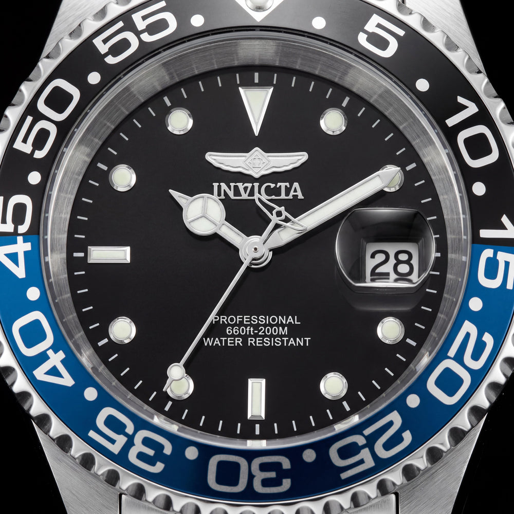 Invicta Diver 34104 Movimiento de Cuarzo Unisex Caja de Acero Inoxidable de 40mm Plateada Esfera Negra Reloj Resistente al Agua 200m