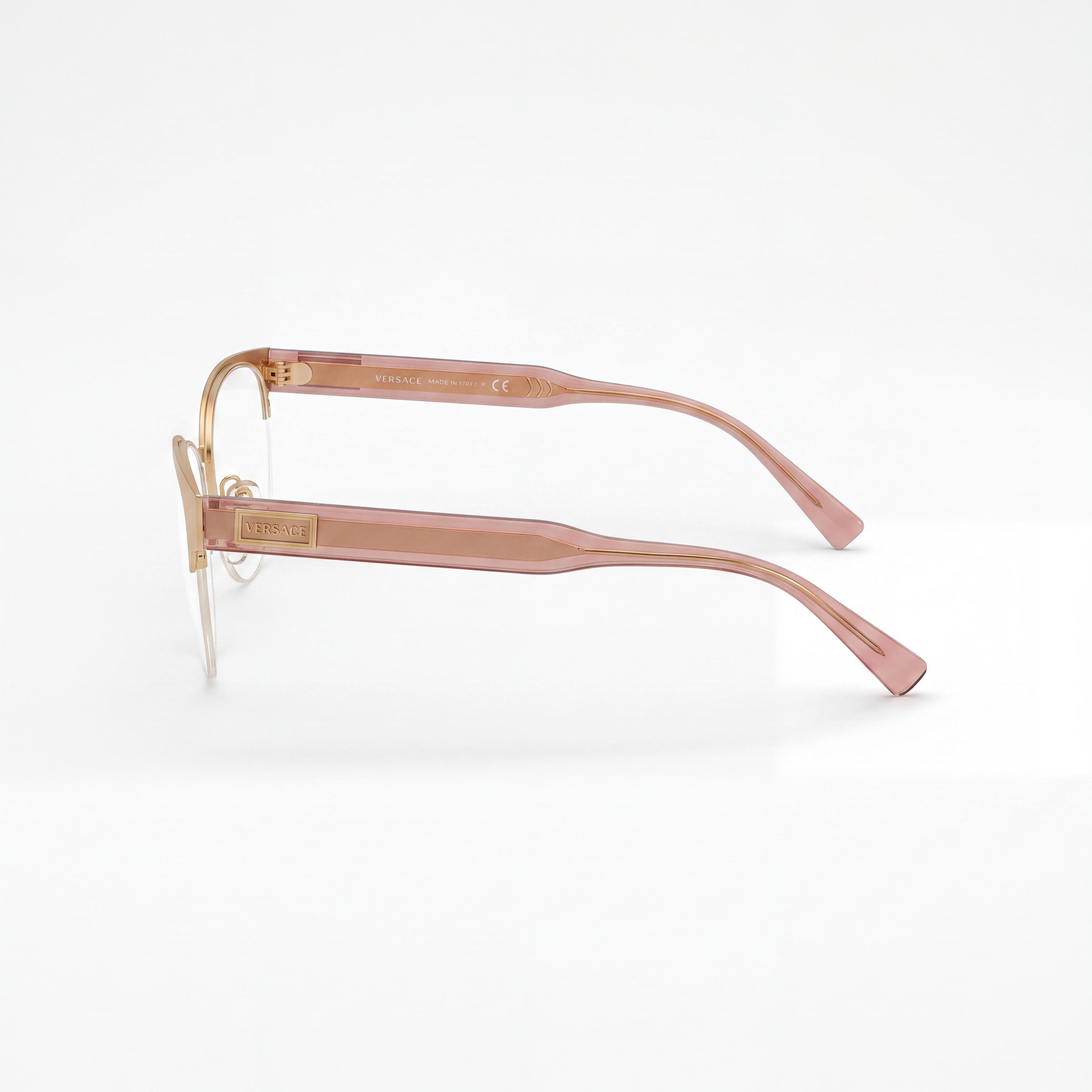 Versace Ve 1265 Women's Gold, Pink Gold Metal Semi Rimless Oval Eyeglasses with Clear Lenses 53mm, Photo 3