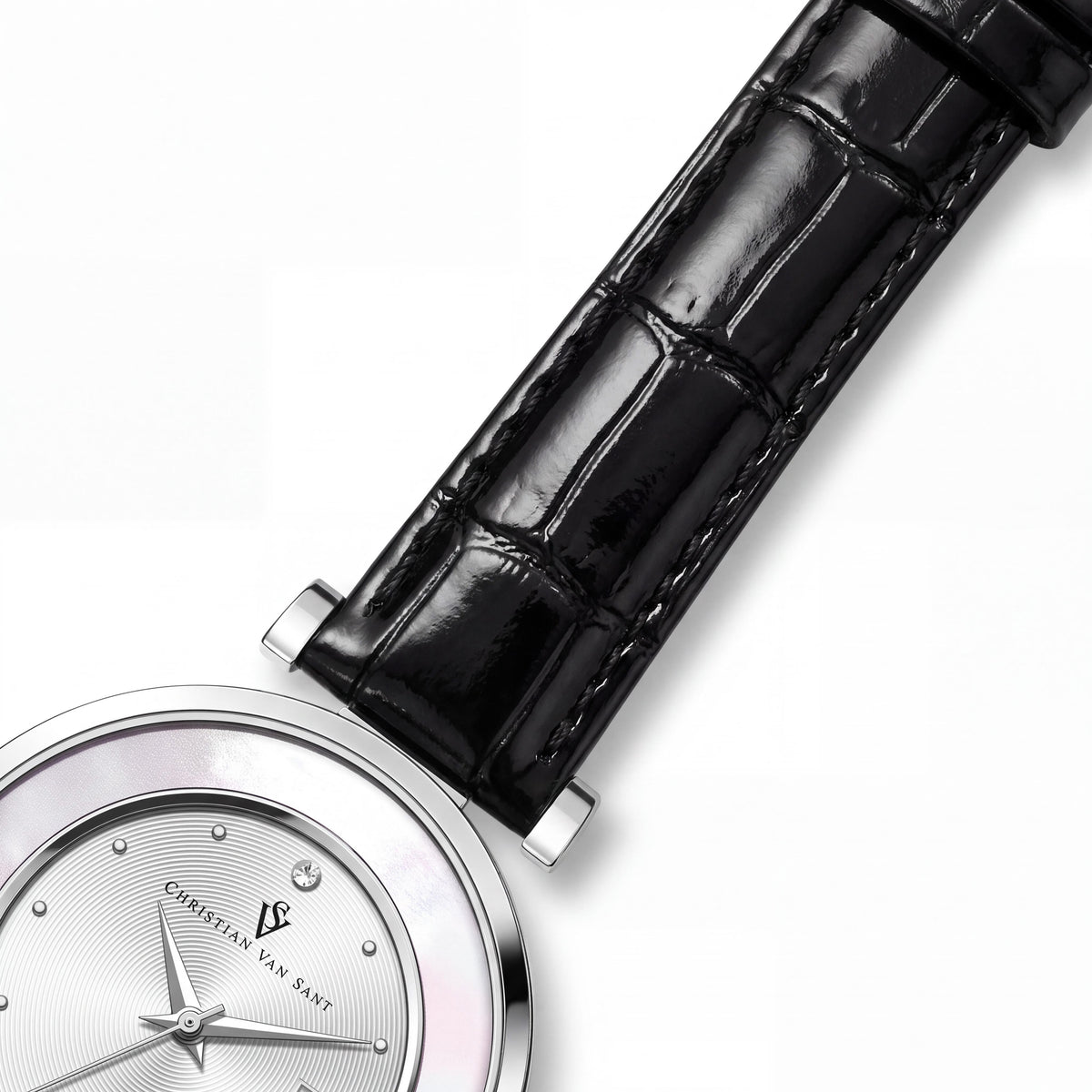 Reloj de Cuarzo para Mujer Christian Van Sant Modern con Esfera Plateada, Caja de Acero Inoxidable y Correa de Cuero, Resistente al Agua, Photo 3