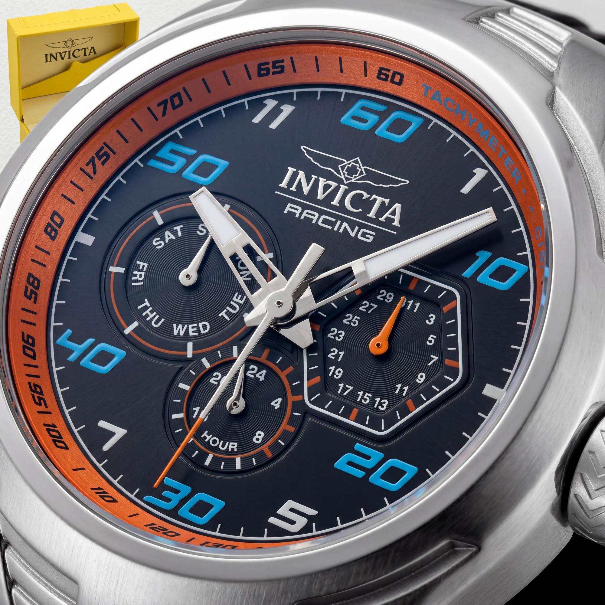 Invicta Racing 47725 Men's Chronograph Quartz Wrist Watch with Silver Case, Black Dial, and Silicone Strap, 46mm, Photo 2