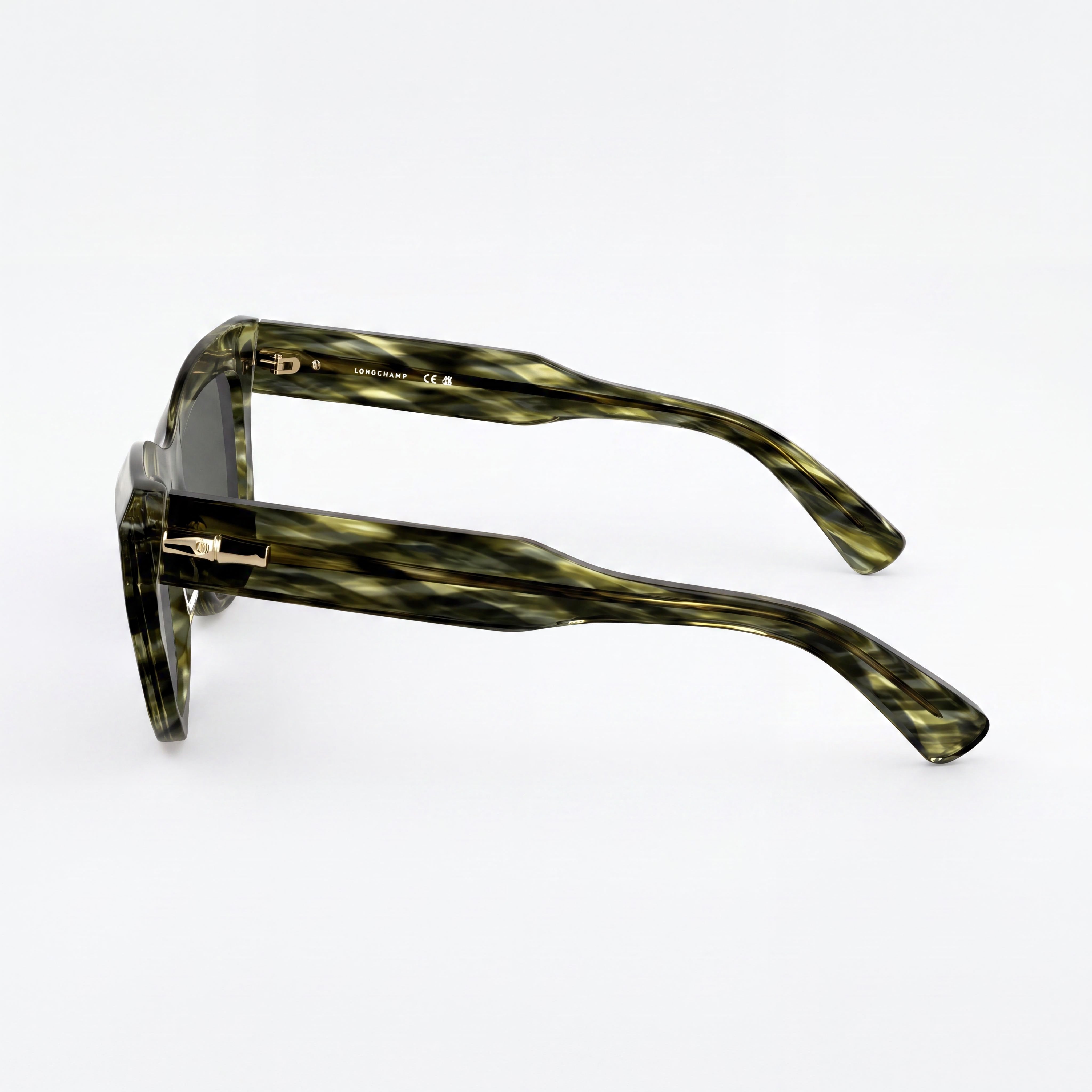 Longchamp Casual Women's Acetate Sunglasses, striped green frame, Grey Non-Polarized UV 400 Lenses, 53mm, Photo 3