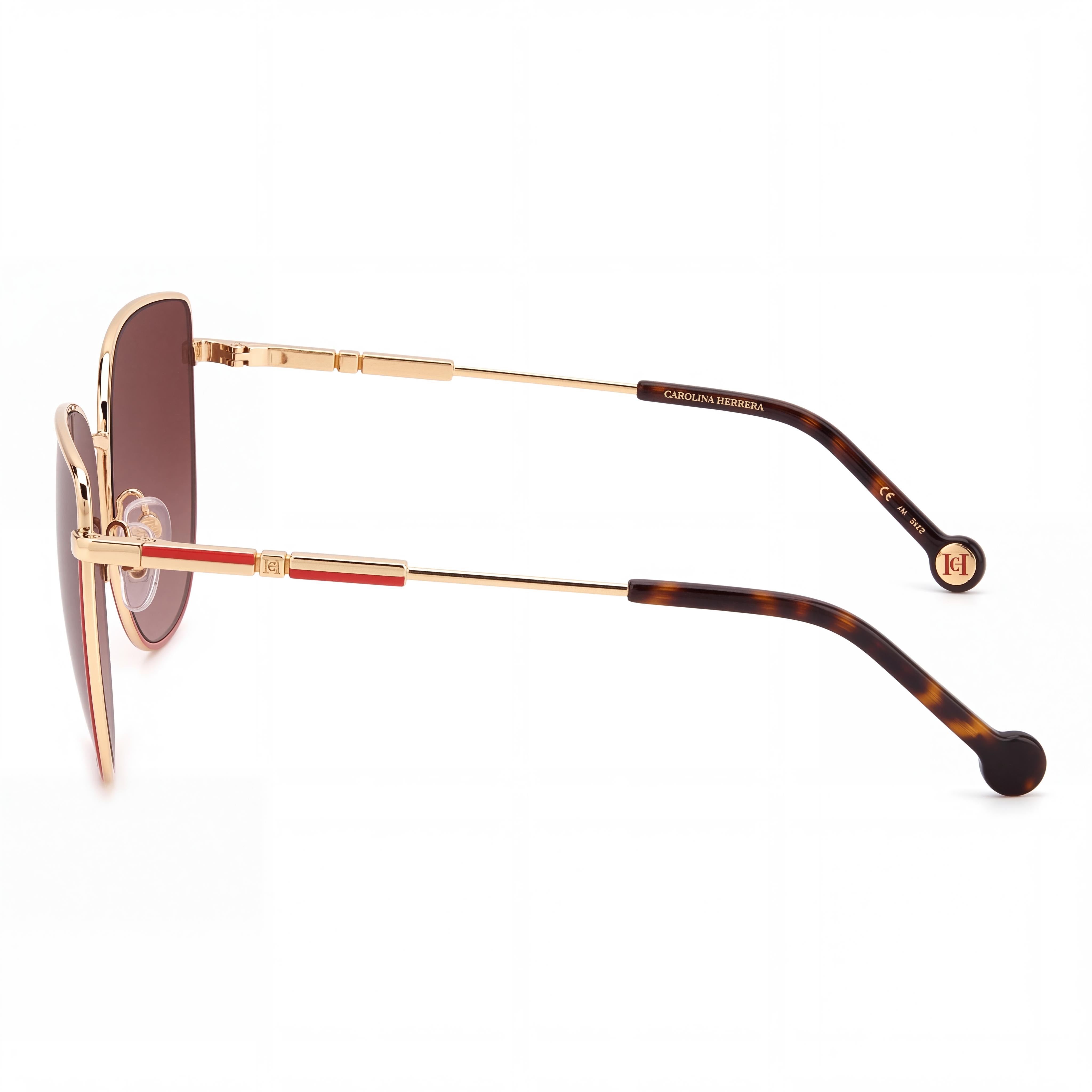 Gafas de sol Carolina Herrera casual para mujer, metal dorado y rojo sombreado, lentes no polarizadas doradas y rojas, 82-92% UV, 59 mm, Photo 3