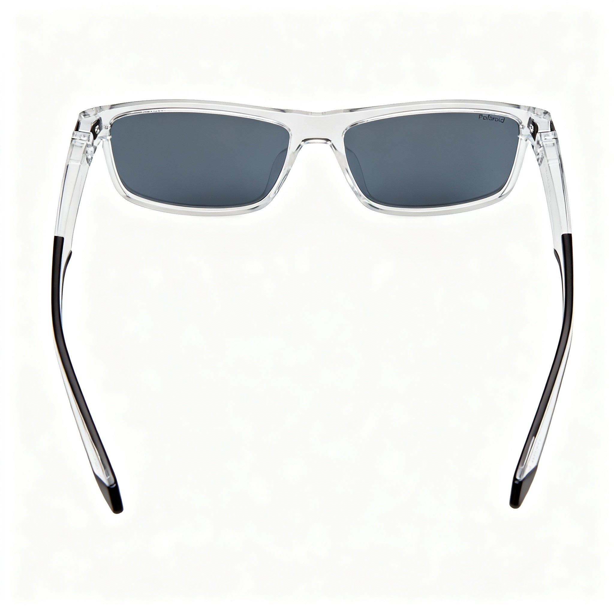 Polaroid Rectangular Crystal Polycarbonate Polarized Unisex Sunglasses, Crystal Black, Grey Mirror Silver Lenses, 58mm, Photo 4