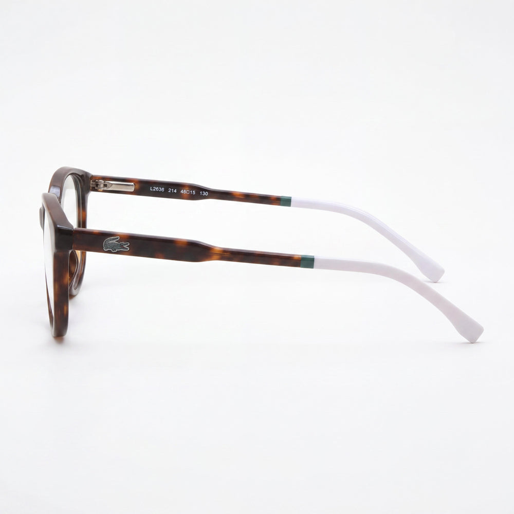Lacoste Modern Unisex Havana Plastic Eyeglass Frames with Non-Prescription Demo Lenses, 48mm