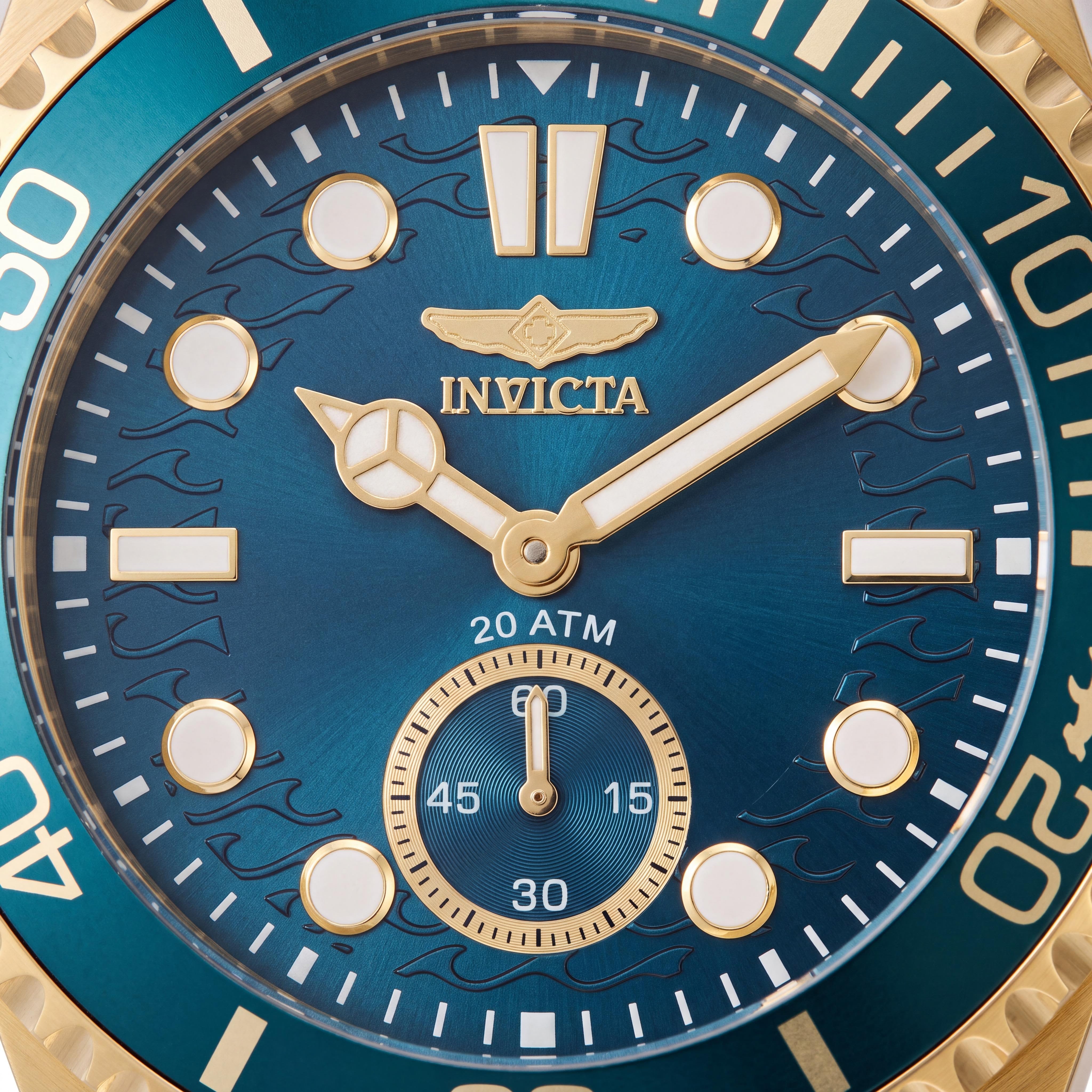 Invicta Pro Diver 49427 Reloj de cuarzo para hombre, 43 mm, esfera azul, brazalete de acero inoxidable, resistencia al agua de 10 ATM, Photo 2