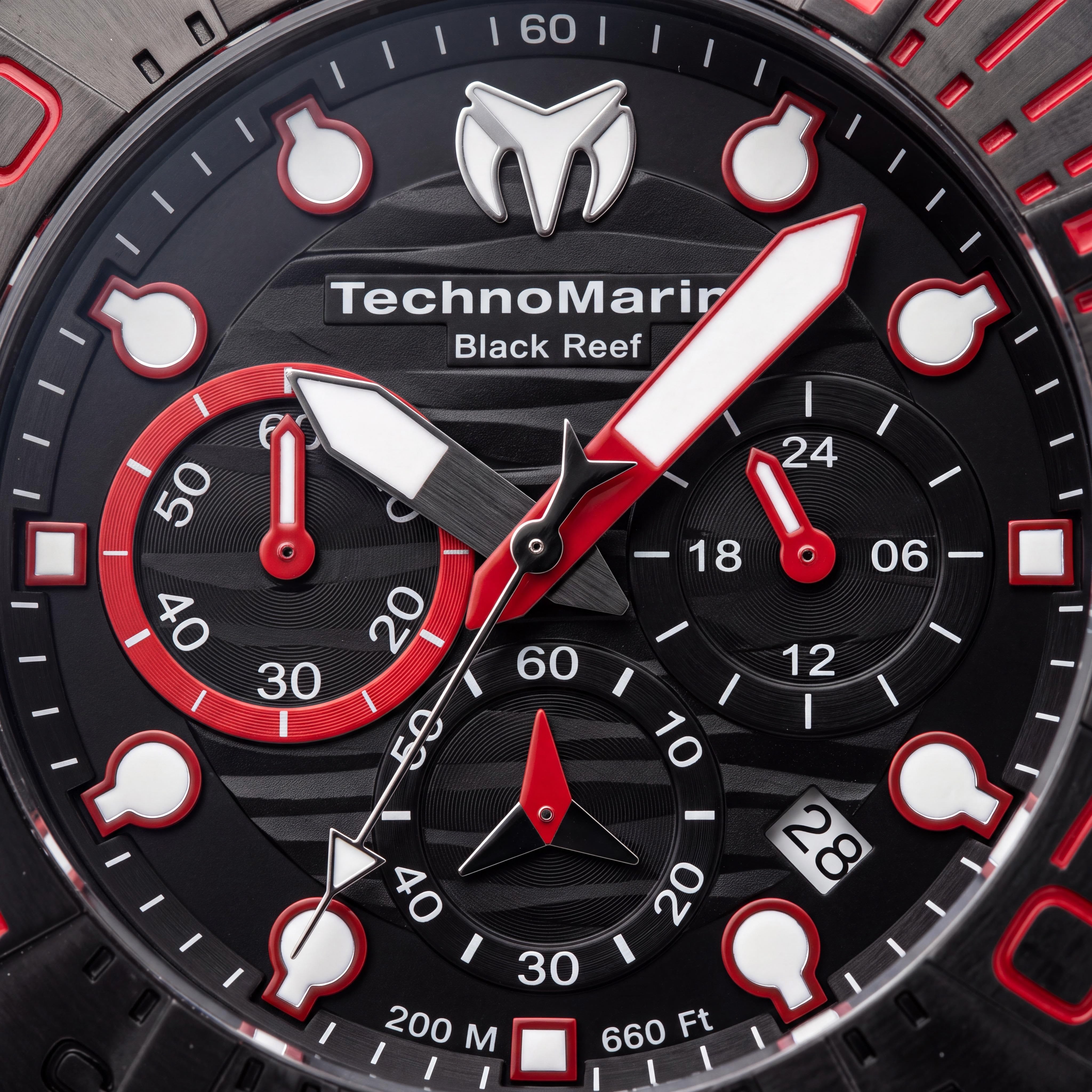 Reloj de hombre TechnoMarine Reef TM-523010 con correa de silicona, cronógrafo, fecha, cuarzo, negro y rojo, 45 mm, Photo 2