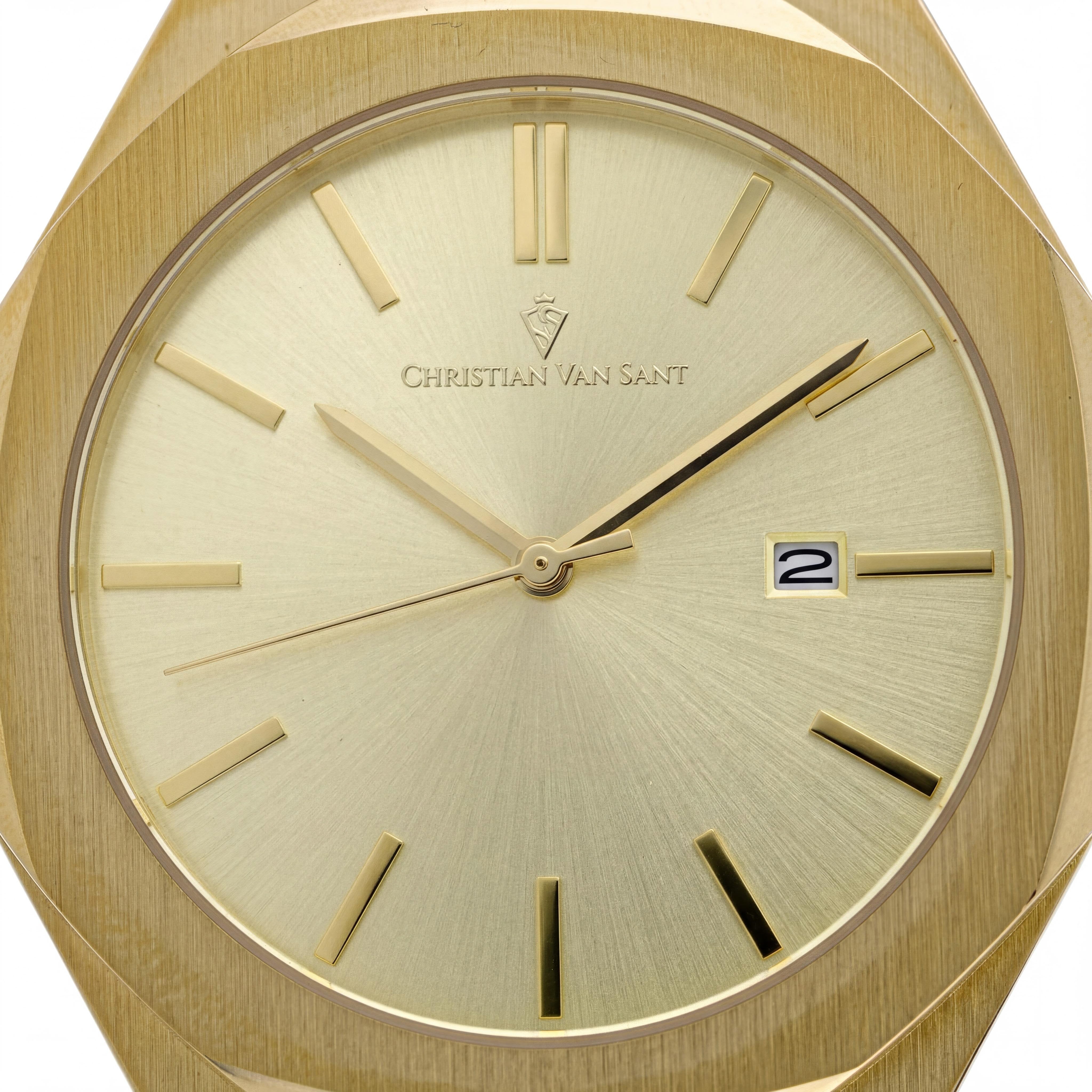 Christian Van Sant CV0528 Men's Gold-Tone Stainless Steel Case & Bracelet, Gold Dial Quartz Watch, 30m Water Resistant, Photo 2