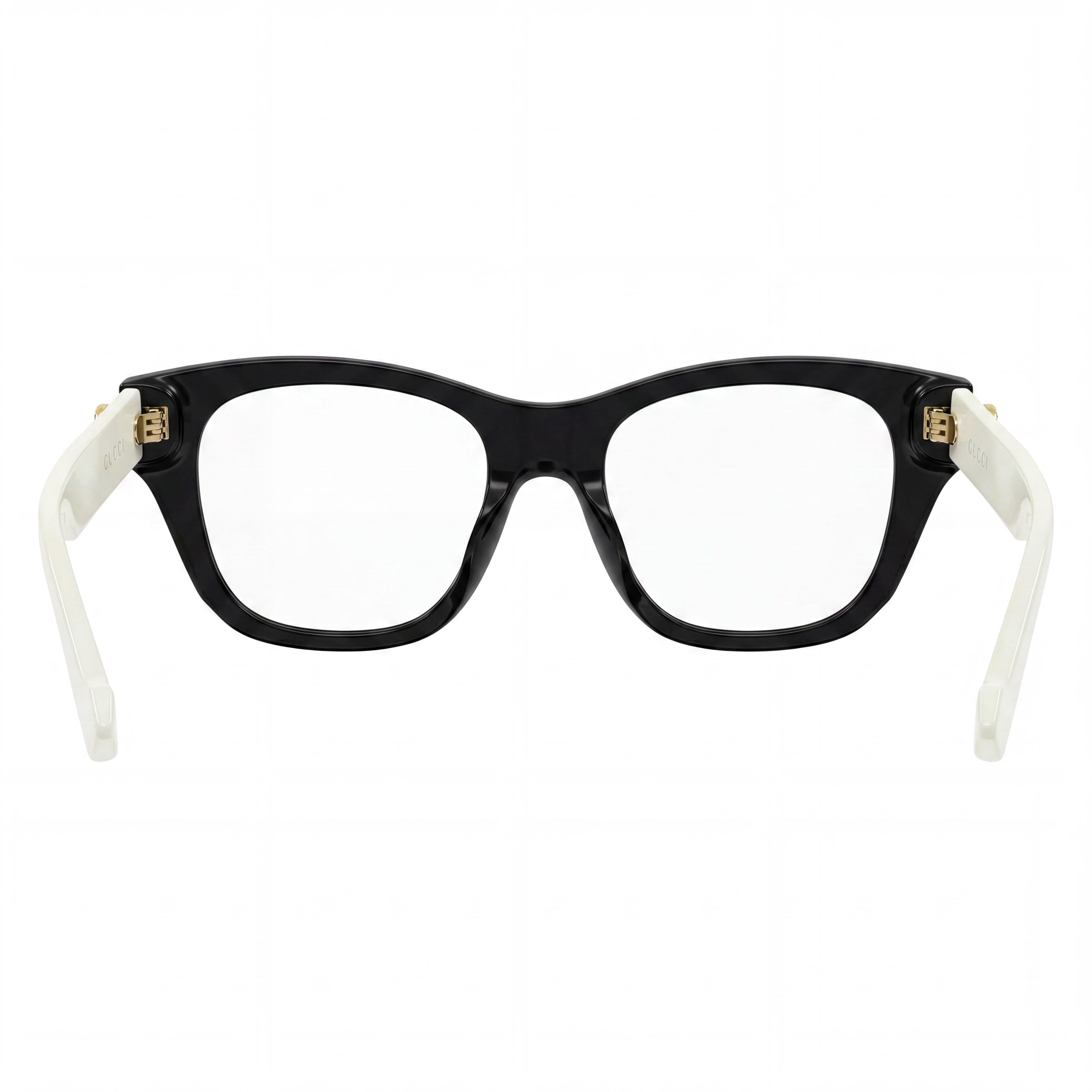 Gucci Gg0999o 002 Gafas de mujer de plástico negro, blanco y dorado con logo, forma de ojo de gato y lentes transparentes de policarbonato de 52 mm, Photo 4