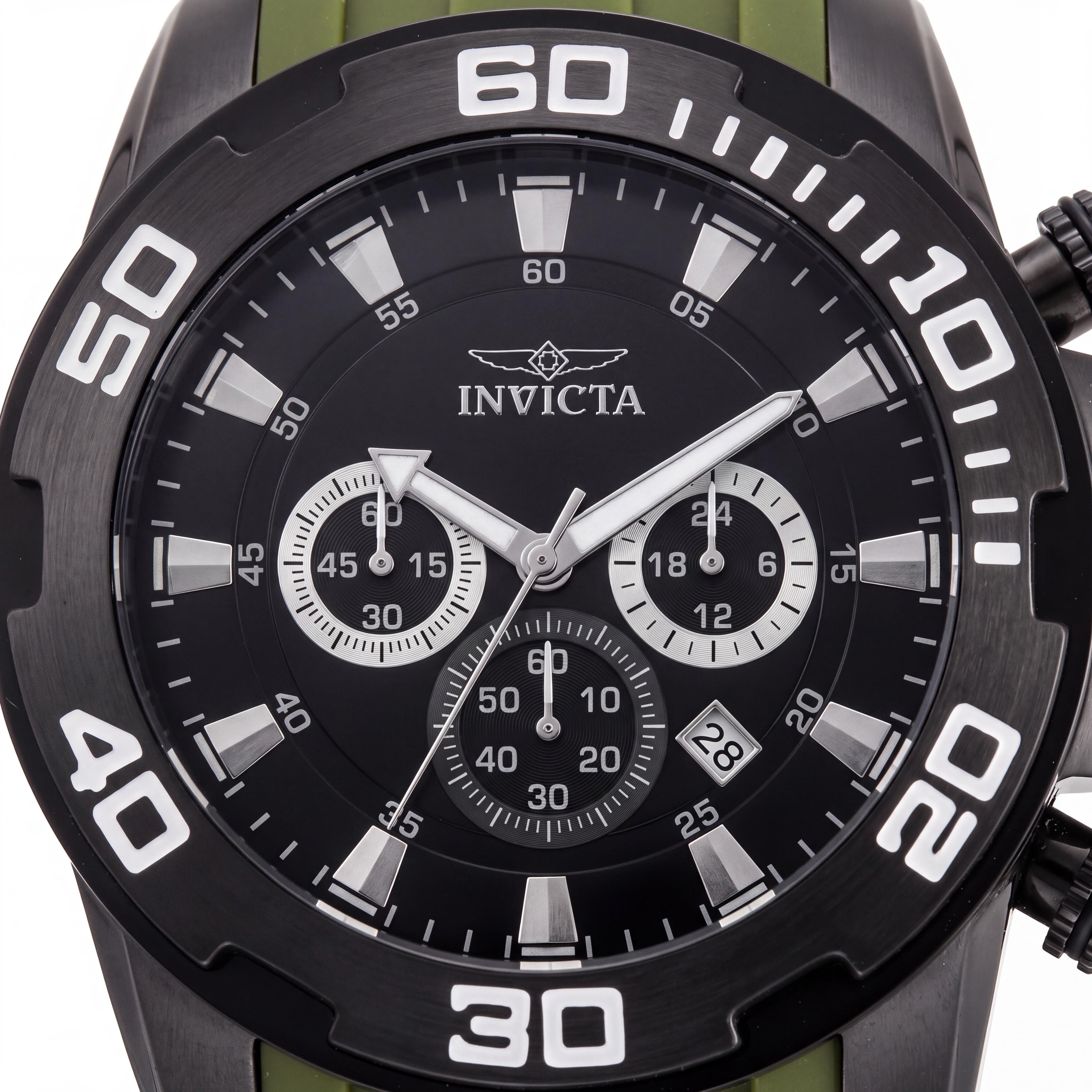 Reloj Invicta de Cuarzo para Hombre, Caja de Acero Inoxidable Verde y Negra, Correa de Silicona, Resistente al Agua, 50mm, Photo 2