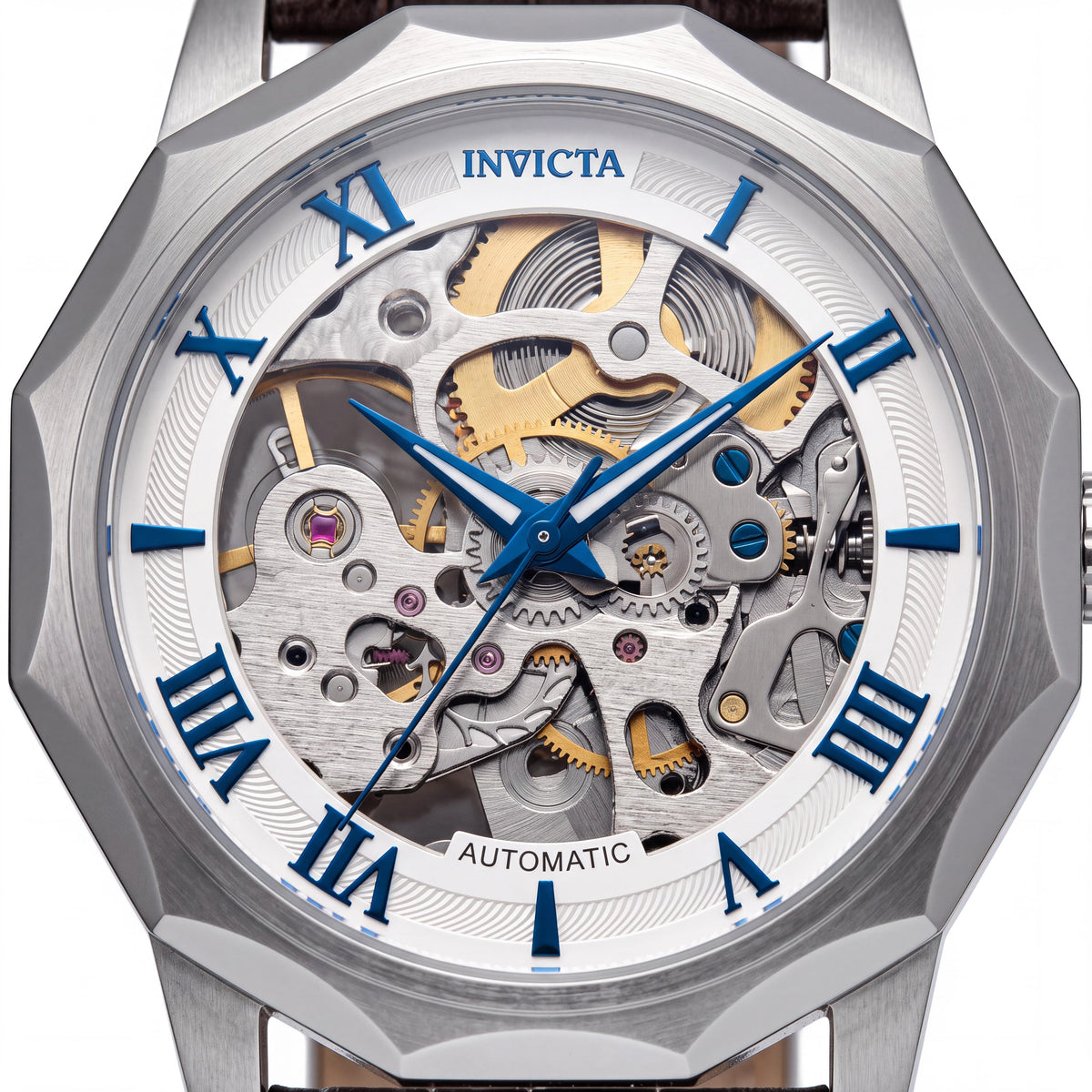 Invicta Objet D Art 69126 Unisex Automatic Stainless Steel 42mm Silver Dial Leather Strap 3 ATM Water Resistant Watch, Photo 2