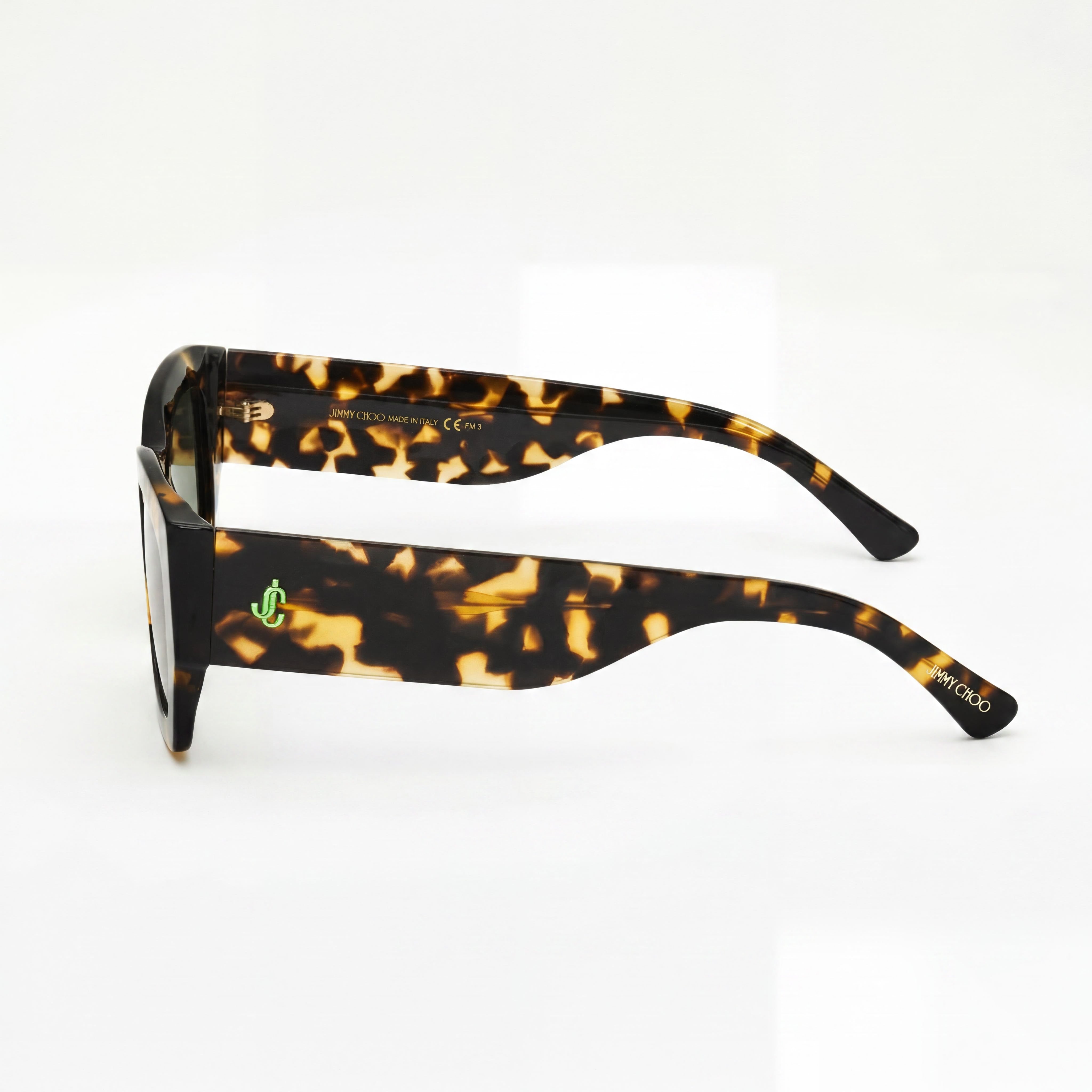 Gafas de sol rectangulares de acetato Havana para mujer de Jimmy Choo con lentes verdes y protección UV 100 % de 56 mm, Photo 3