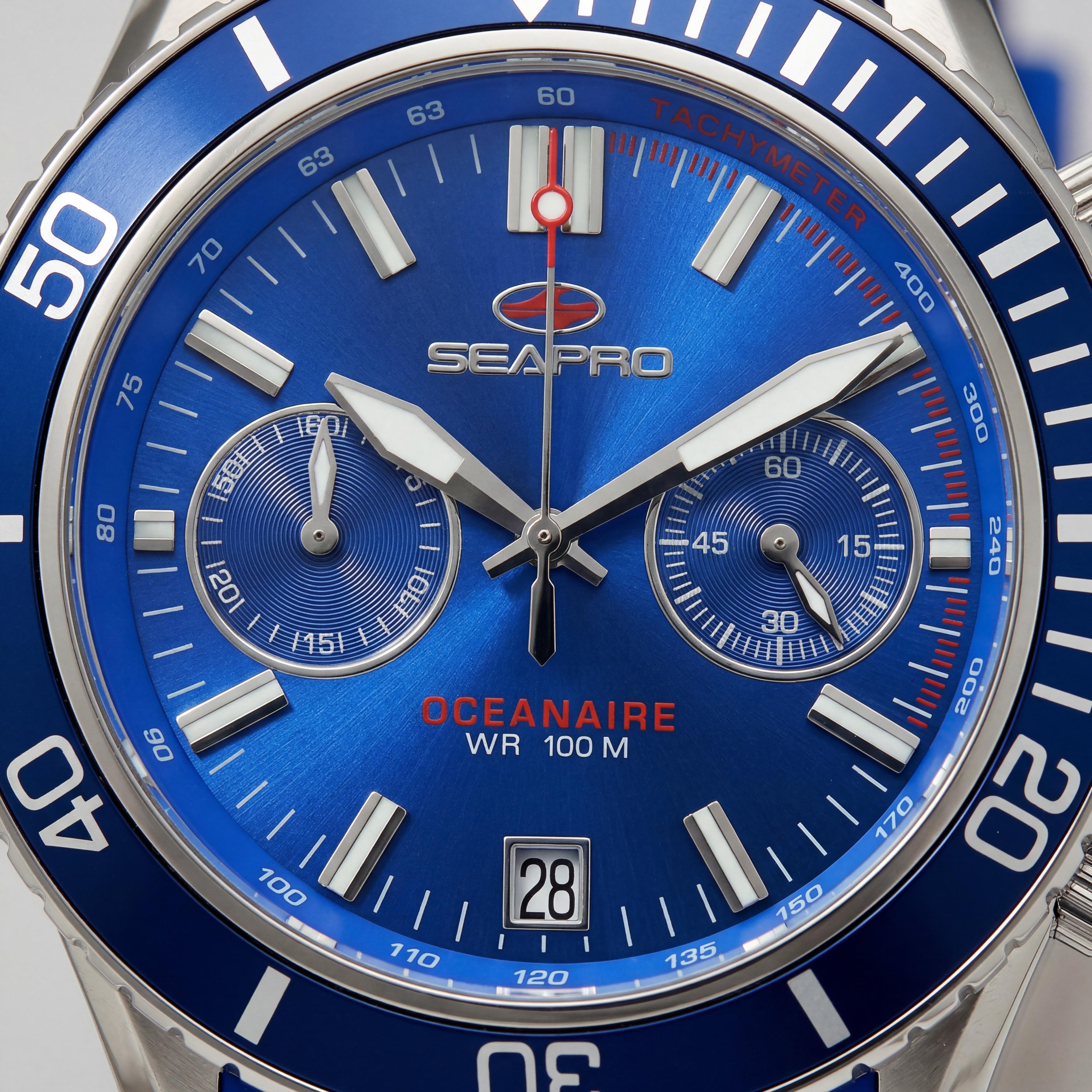 Reloj de Cuarzo Cronógrafo para Hombre Seapro Thrash con Fecha, Bisel Giratorio, Esfera Azul, Acero Inoxidable y Silicona, Photo 2