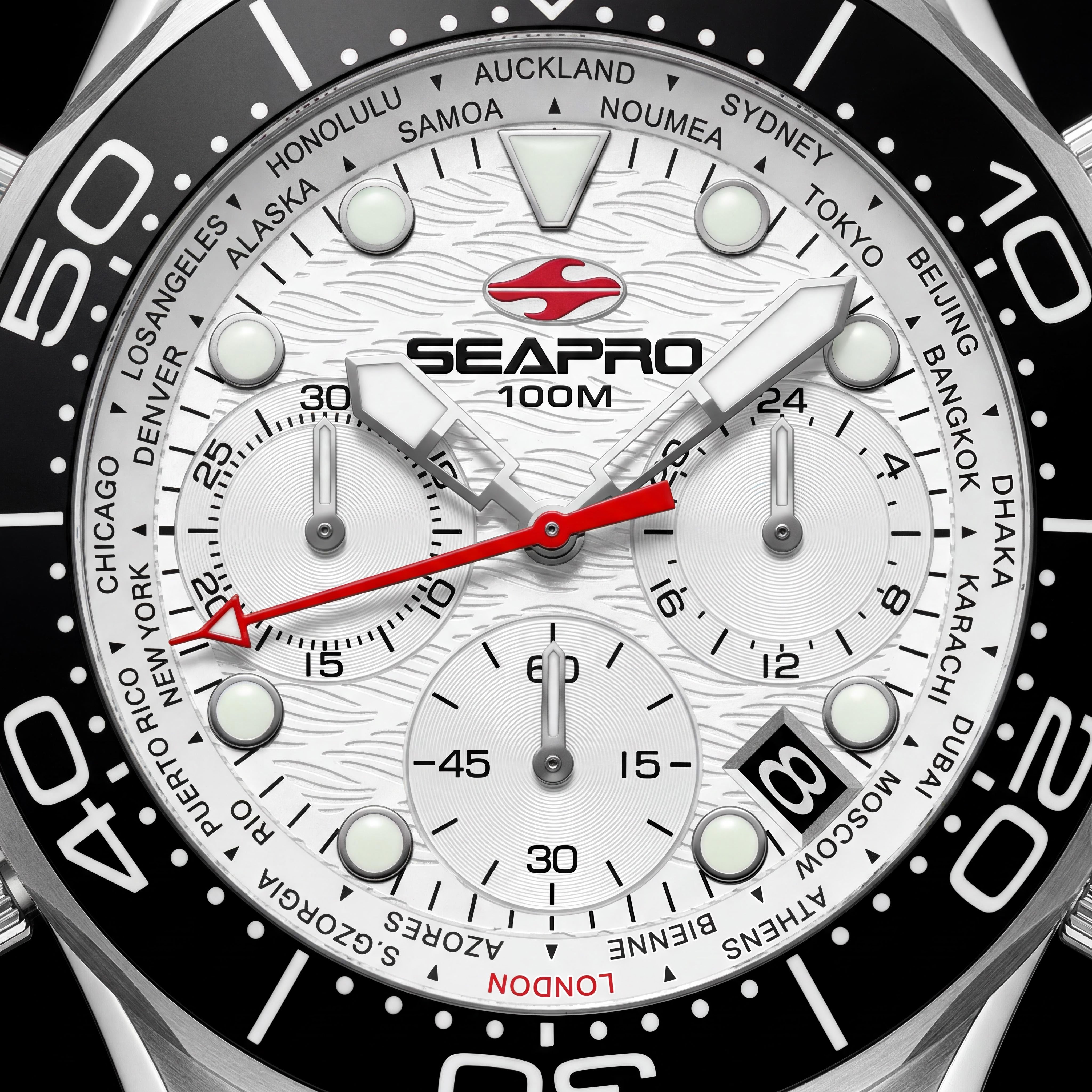 Reloj Seapro Mondial Timer SP0151 para hombre con caja y brazalete de acero inoxidable, esfera blanca y resistencia al agua de 10 ATM, Photo 2