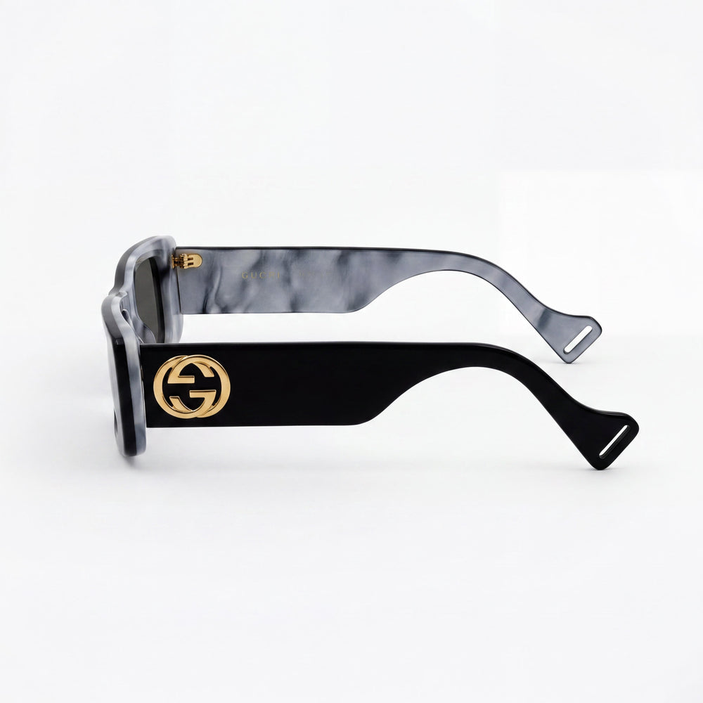 Gucci Seasonal Icon Women's Rectangle Acetate Frame, Black White Mother-of-pearl Grey / Black Grey Gradient UV Lenses, 52mm