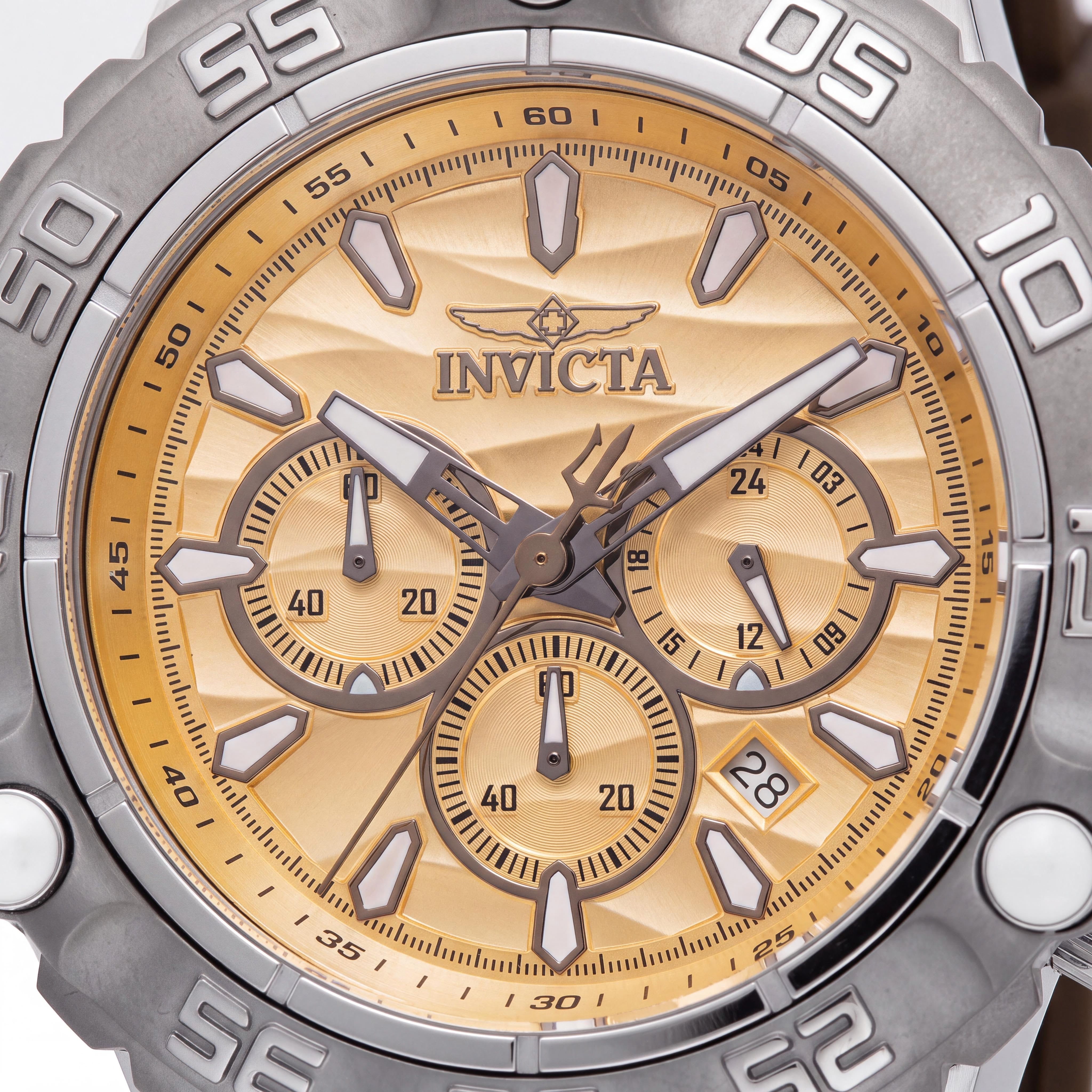 Invicta Subaqua - Cronógrafo Poseidon 48559 de acero inoxidable para hombre, reloj de 55 mm con esfera dorada y correa de silicona, Photo 2