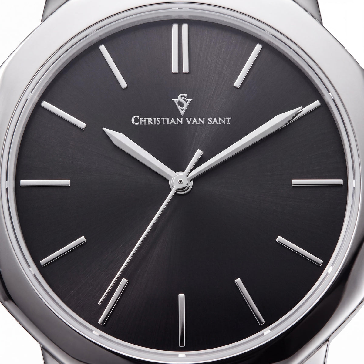 Christian Van Sant Quartz Movement Women's Black Dial, Stainless Steel & Leather Water Resistant Watch, Photo 2