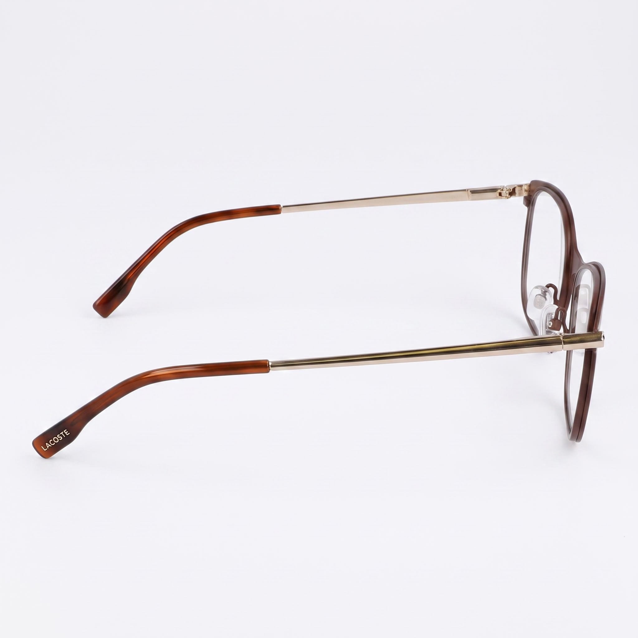Gafas Lacoste rectangulares de metal en oro rosado y marrón para mujer con lentes de demostración, aptas para receta, 56, Photo 3