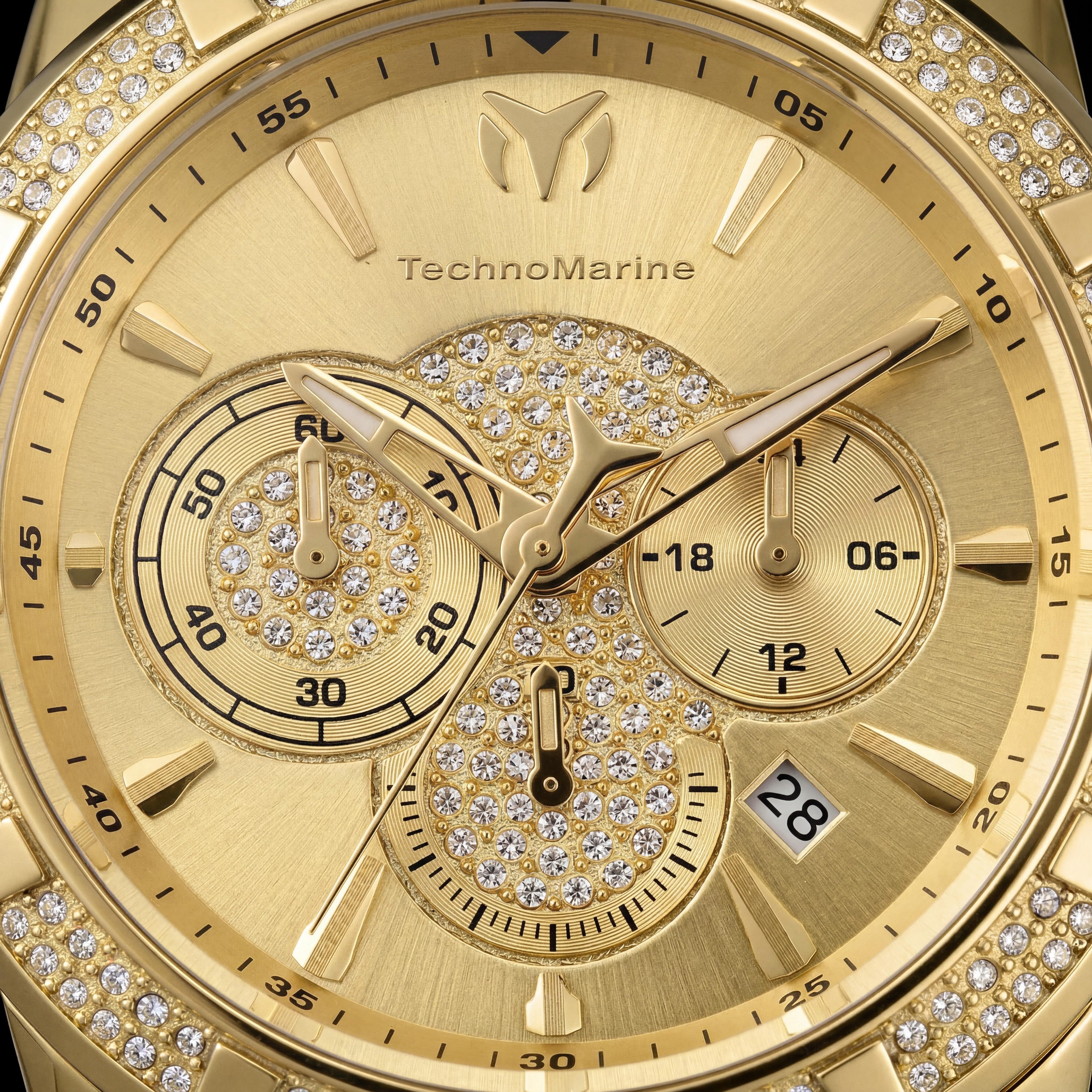 TechnoMarine Men's Quartz Watch, Glow In The Dark, Gold Tone Stainless Steel Case, White Silicone Band, 45mm, Photo 2