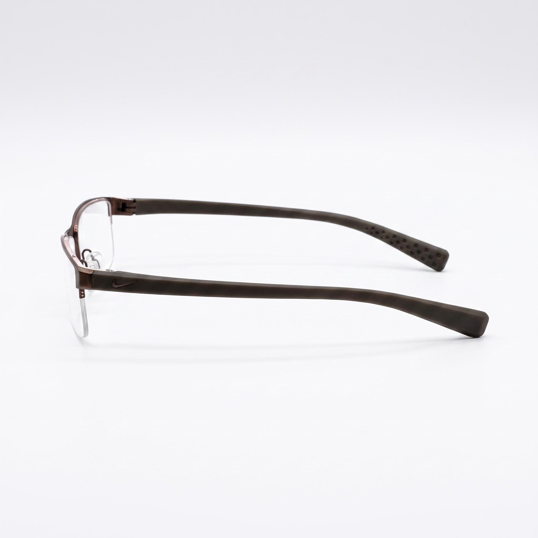 Nike Casual Men's Prescription Eyeglasses with Transparent Plastic Lenses in Walnut Cargo Khaki, Size 56-16-140, Photo 3
