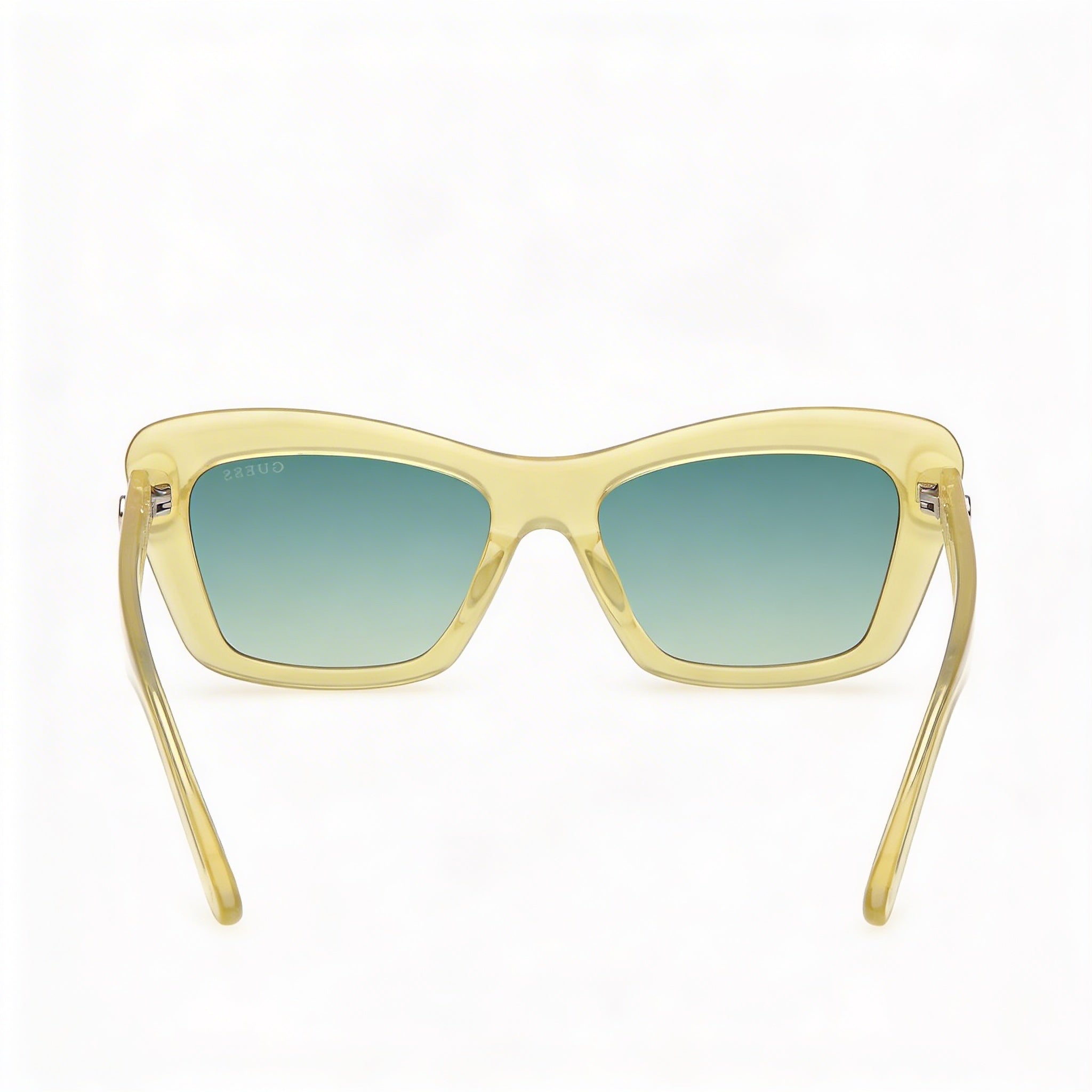 Gafas de sol rectangulares de plástico Guess para mujer, montura amarillo claro brillante, lentes verdes degradadas, protección UV, 52mm, Photo 3