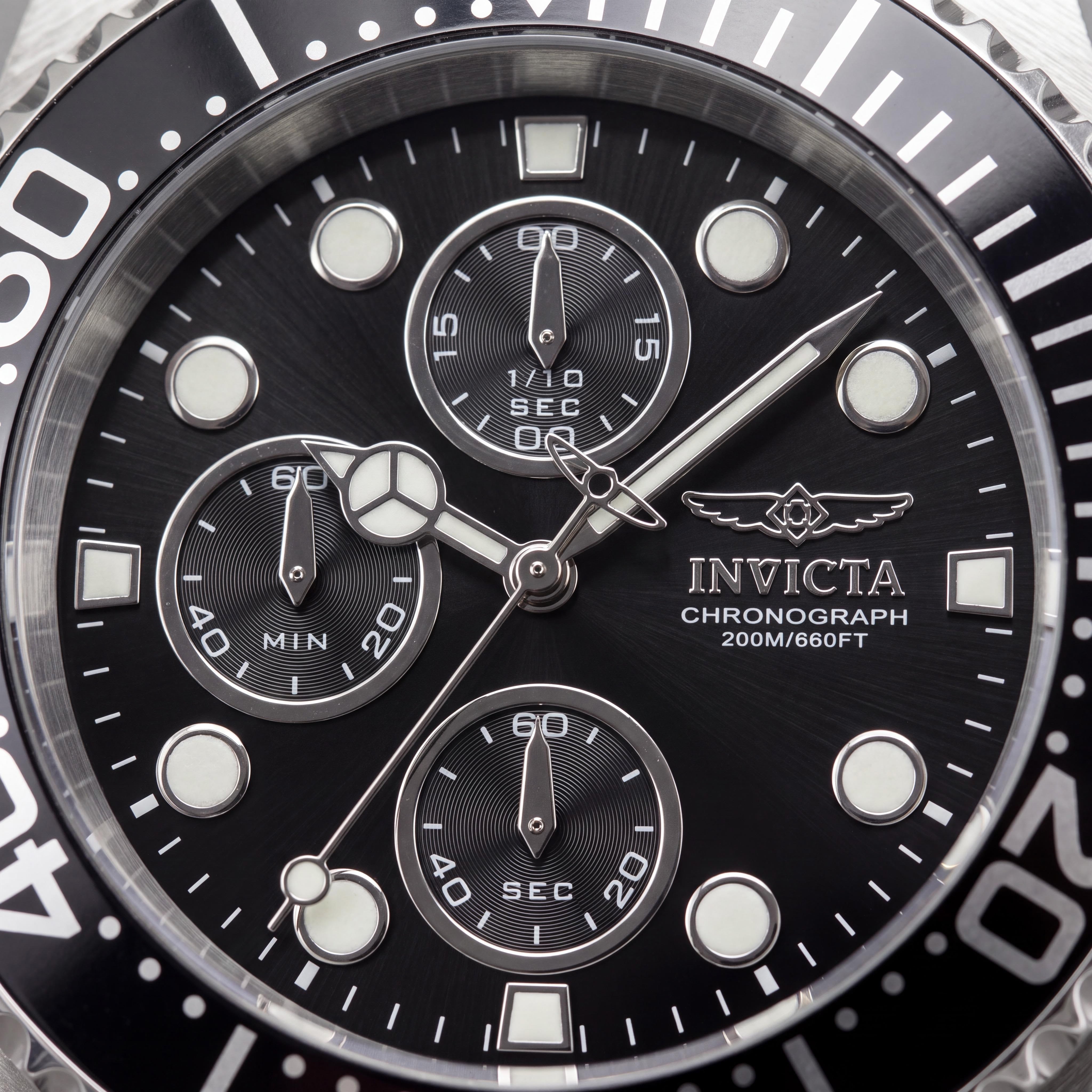 Invicta Brazalete Unisex Acero Inoxidable y Negro Cronógrafo Luminoso Reloj 44mm 200m RM, Photo 2