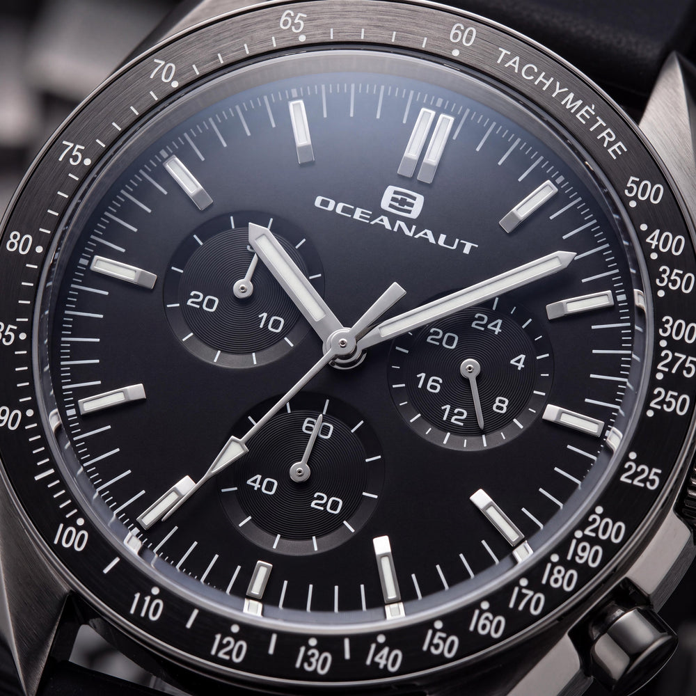 Oceanaut OC7580 Modern Men's Watch, Black Plastic Case, Black Dial, Leather Strap, Quartz Movement, Water Resistant