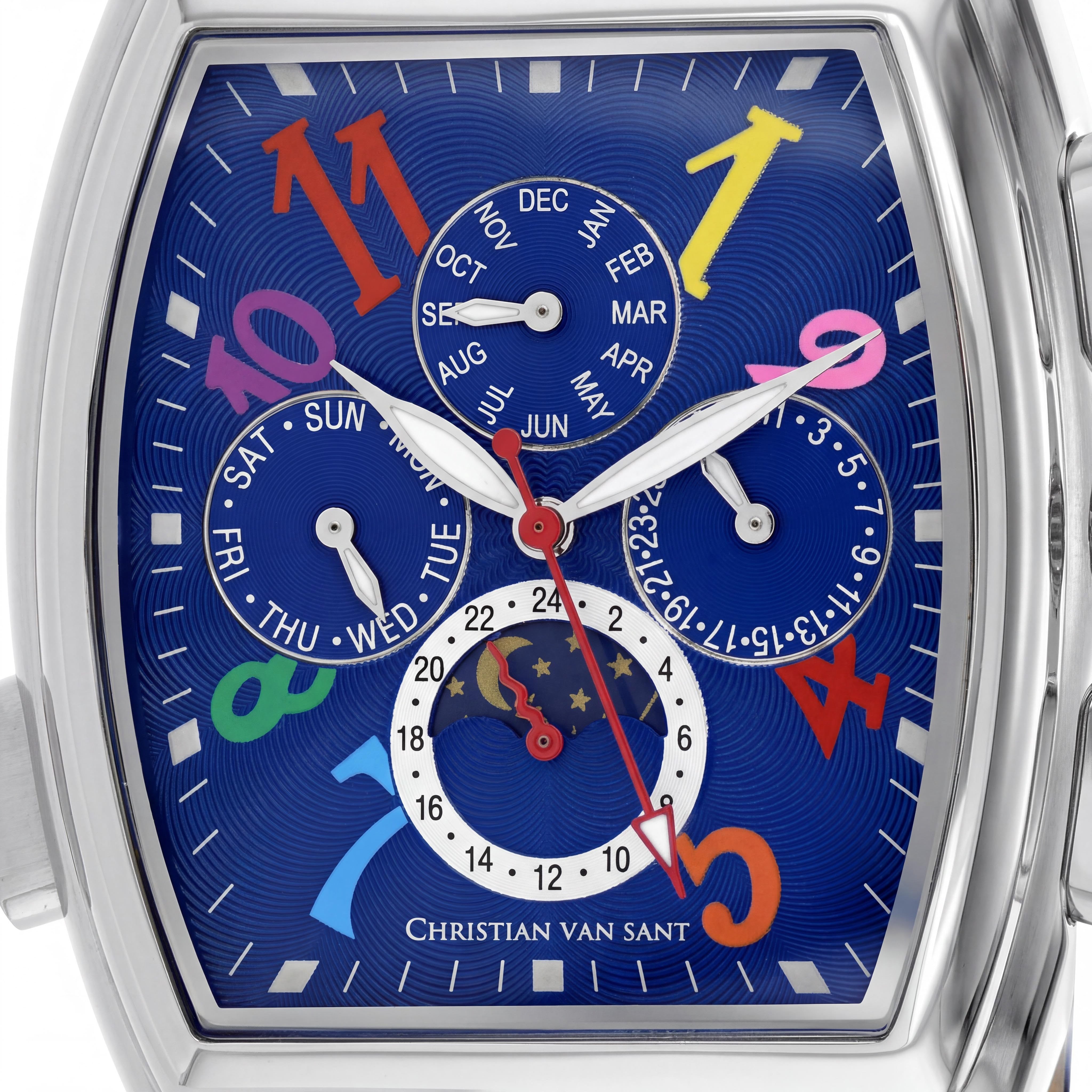 Christian Van Sant Grandeur Men's Automatic Blue Dial Stainless Steel Leather Multi-function Moon Phase Watch, Photo 2
