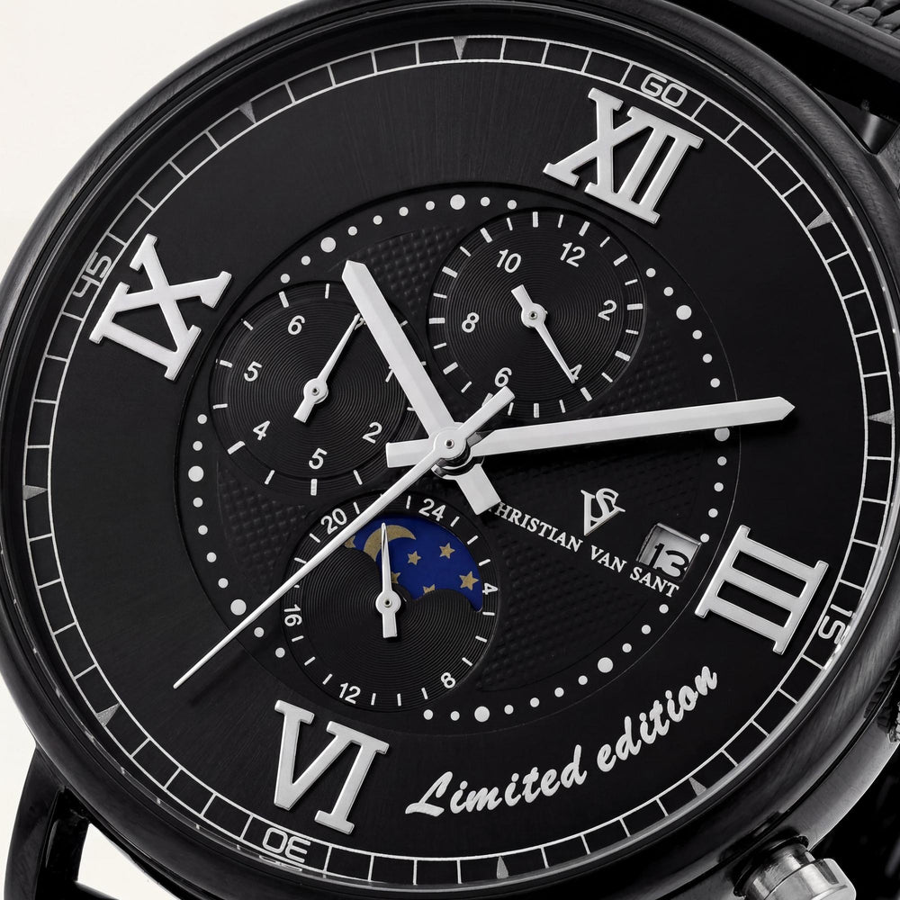 Christian Van Sant bracelet Men's Automatic Movement Black Dial Stainless Steel Case Mesh Bracelet Water Resistant Watch