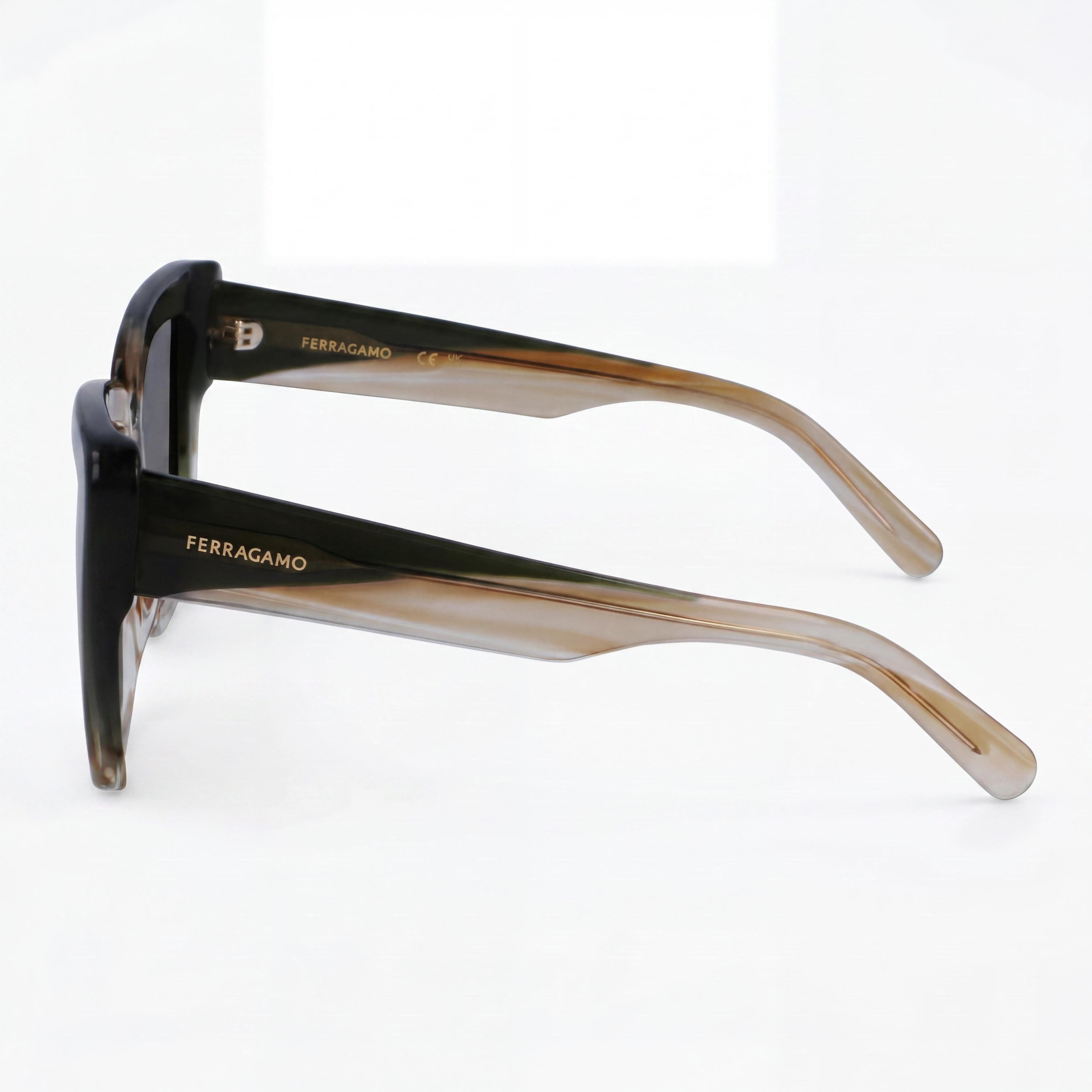 Salvatore Ferragamo Sf1060sn Men's Striped Honey/Khaki Plastic Frame UV Protection 55mm Eyewear, Photo 3