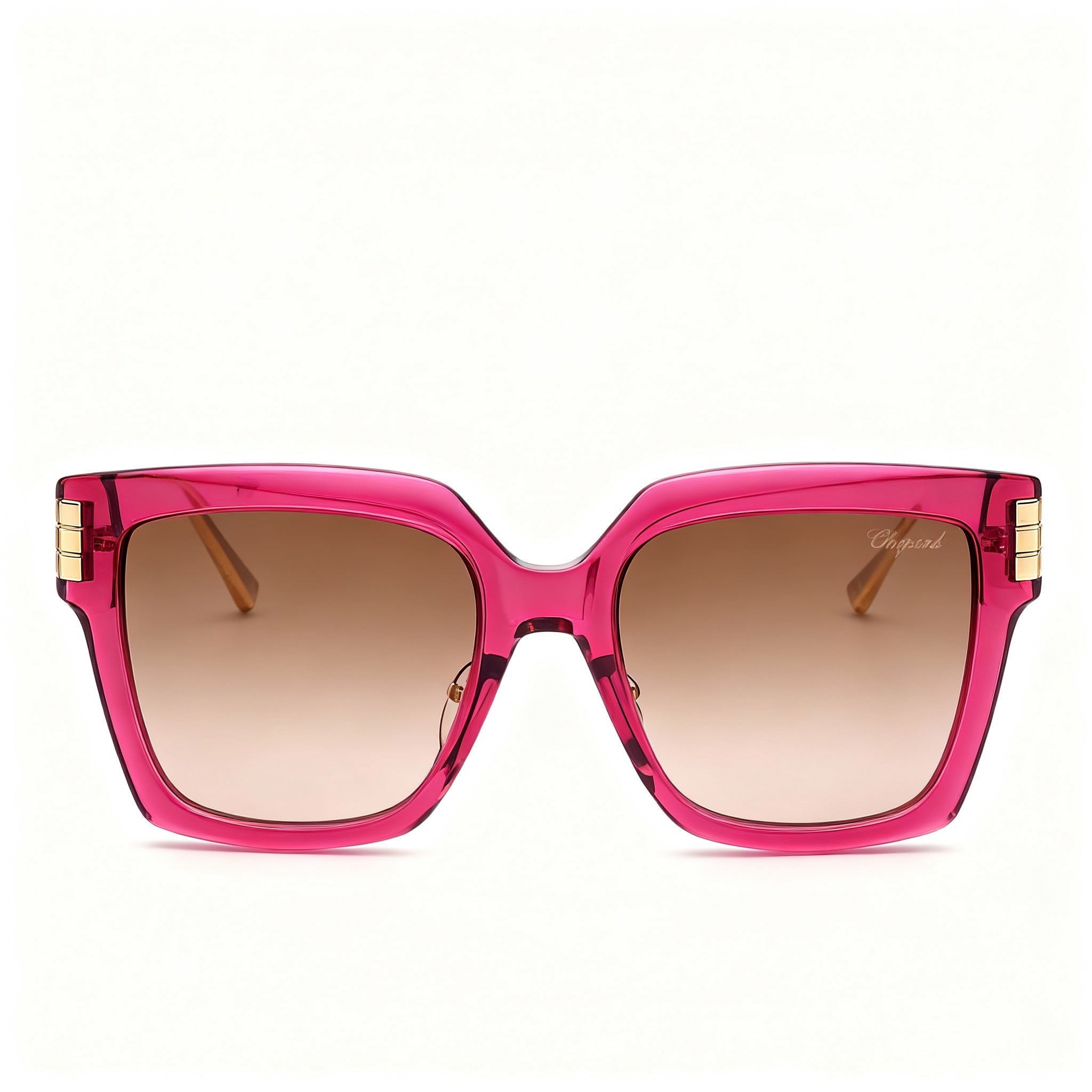 Chopard Sch353m Women's Titanium Square Sunglasses, Shiny Transparent Marc, Brown Gradient Pink Lenses, 54-19-135mm, Photo 4