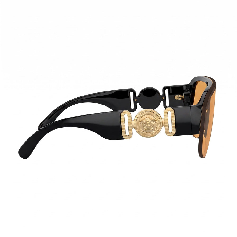 Gafas de sol Versace Wayfarer unisex con montura de plástico negro y lentes naranjas, protección UV, 48 mm