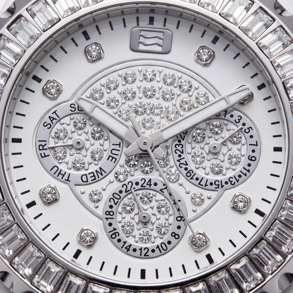 Oceanaut OC0213C Quartz Movement Women's Watch featuring White Case and Dial with Crystals on Bezel and Dial